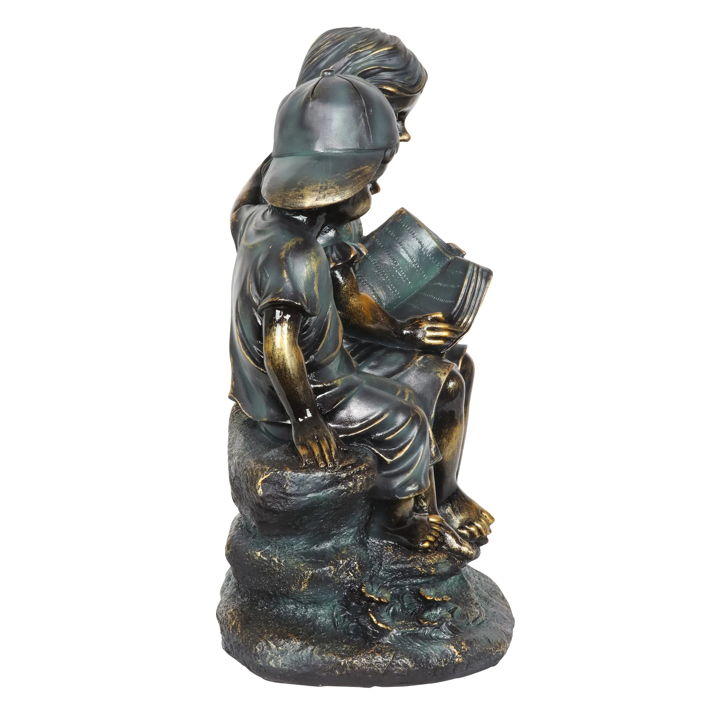 Girl in Boy's Lap Bronze Look Statuary with Patina Finish, 21 Inch