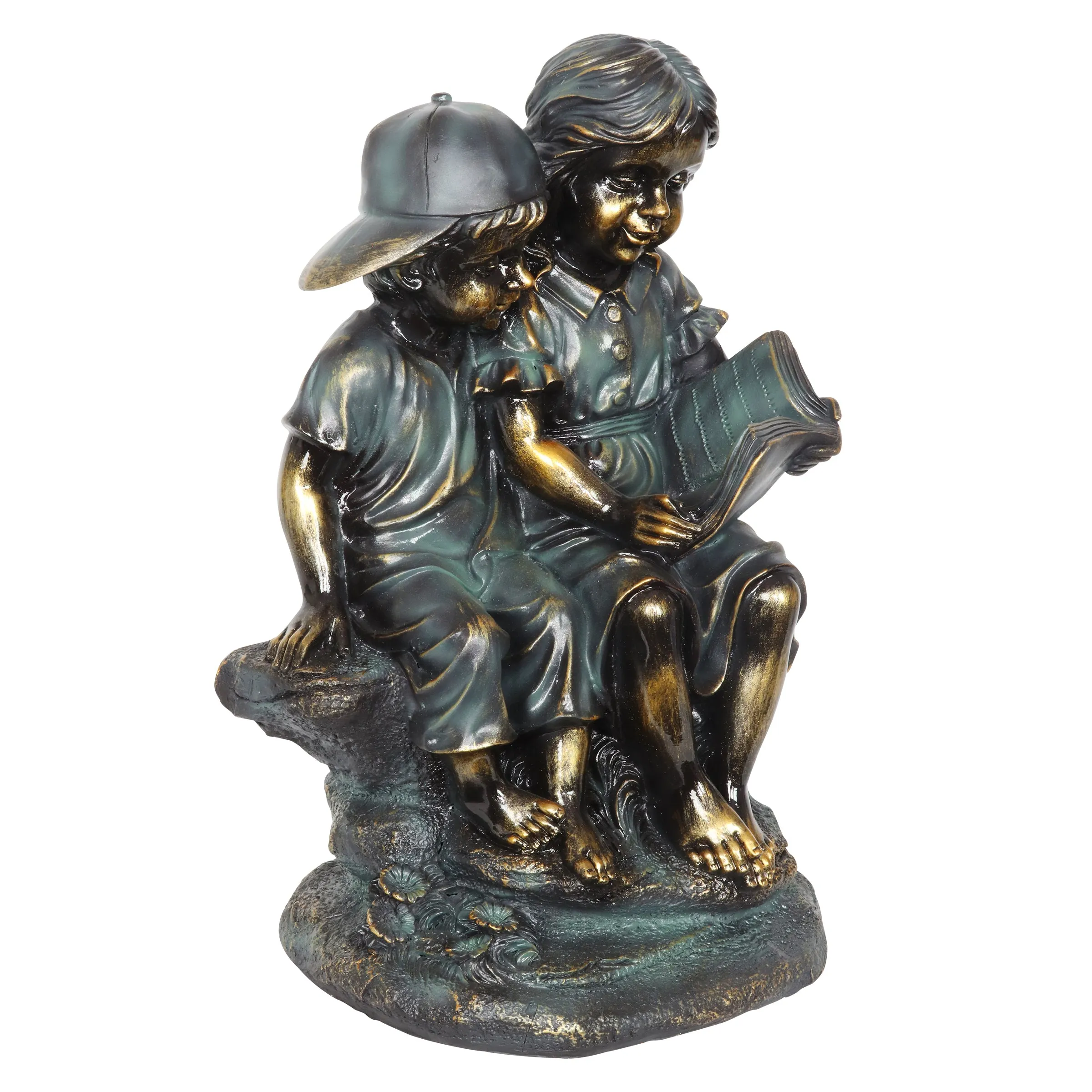 Girl in Boy's Lap Bronze Look Statuary with Patina Finish, 21 Inch