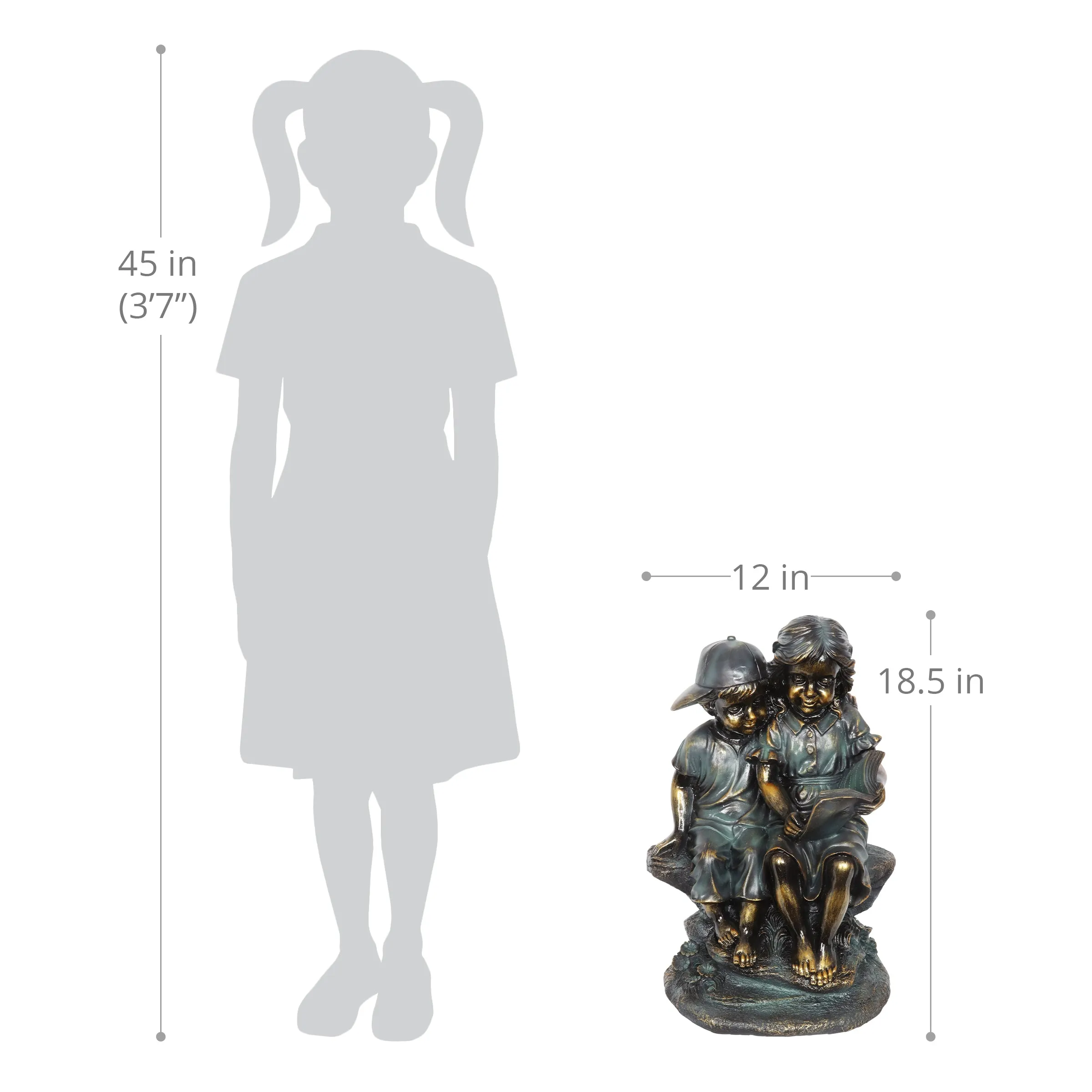 Girl in Boy's Lap Bronze Look Statuary with Patina Finish, 21 Inch