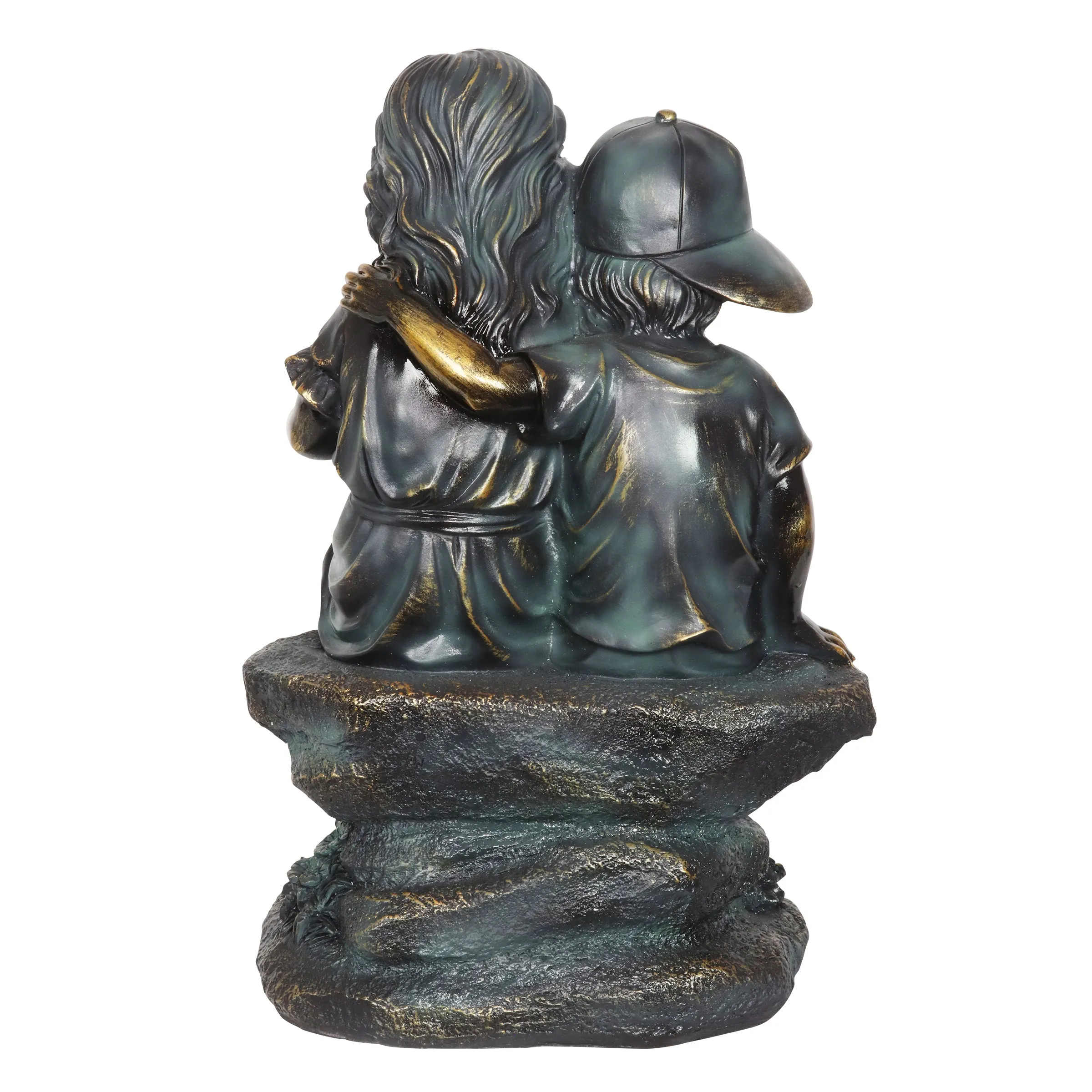 Girl in Boy's Lap Bronze Look Statuary with Patina Finish, 21 Inch