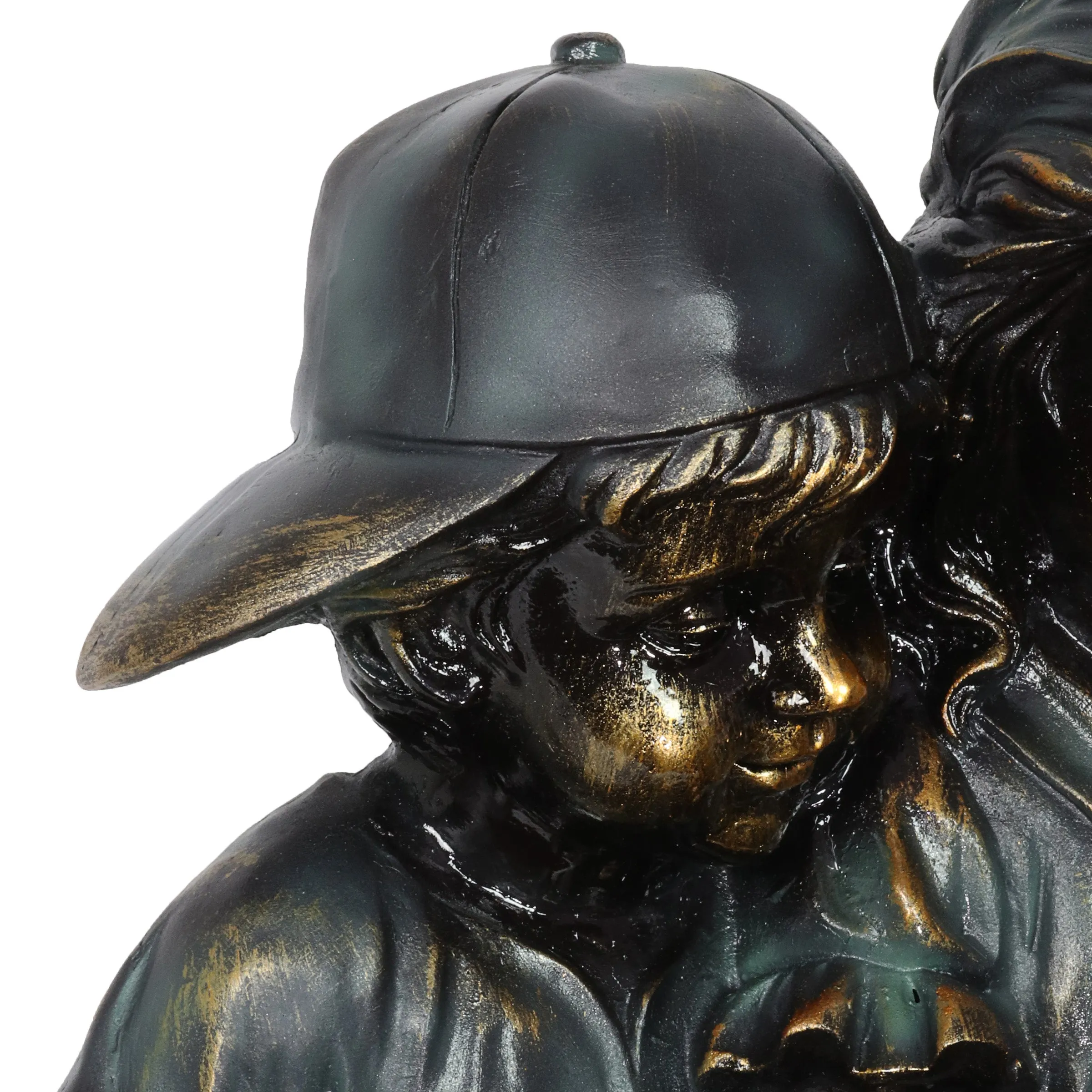 Girl in Boy's Lap Bronze Look Statuary with Patina Finish, 21 Inch