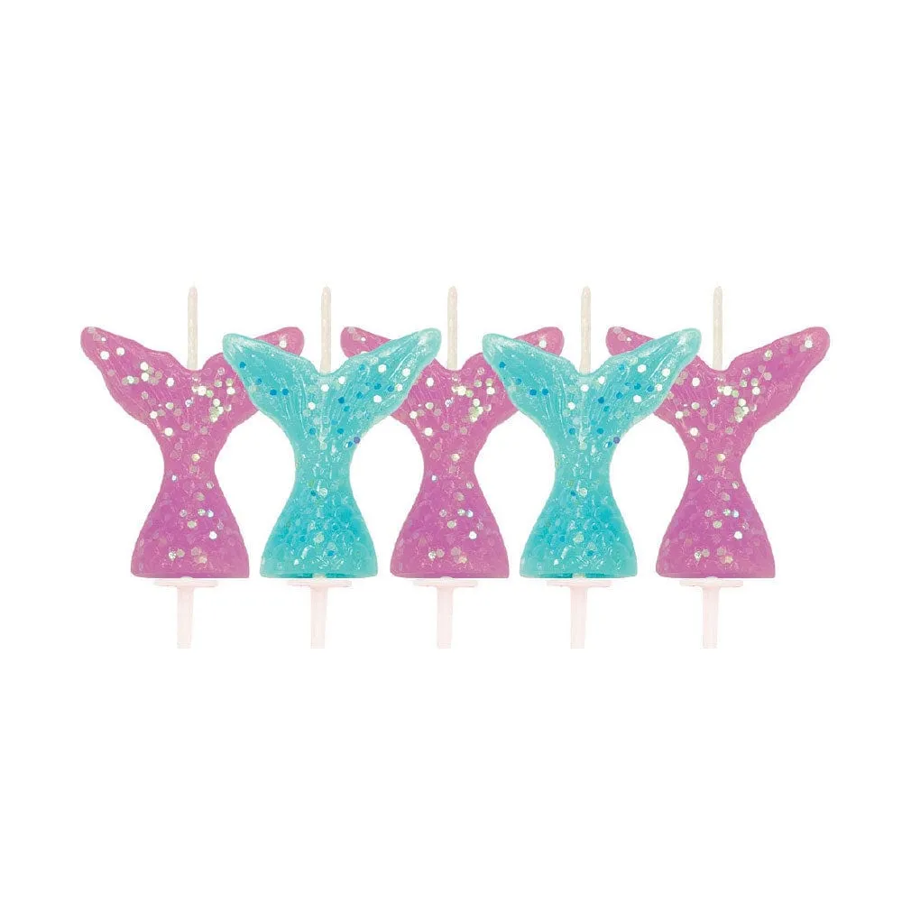 Glitter Mermaid Tail Cake Candles - Pack of 5
