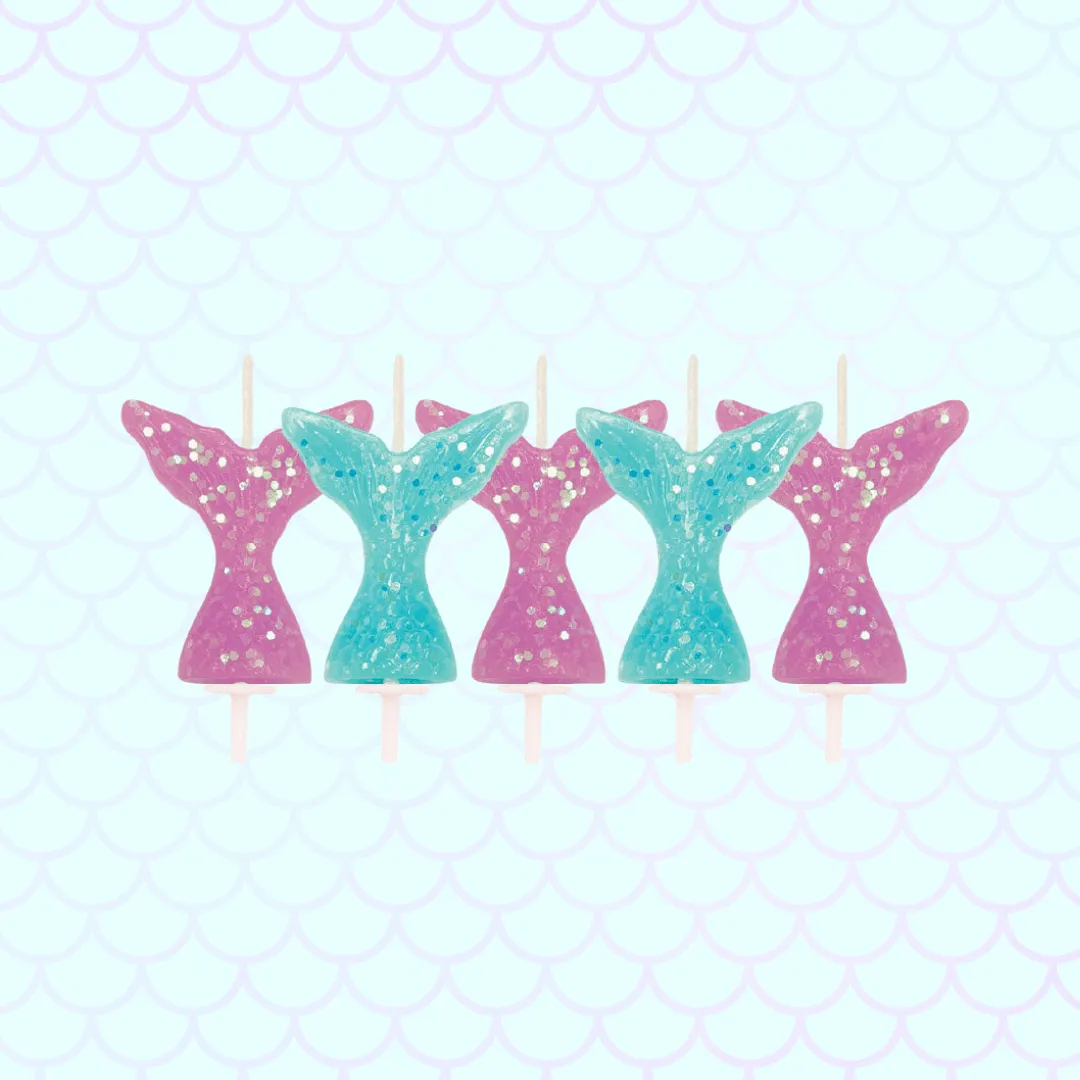 Glitter Mermaid Tail Cake Candles - Pack of 5