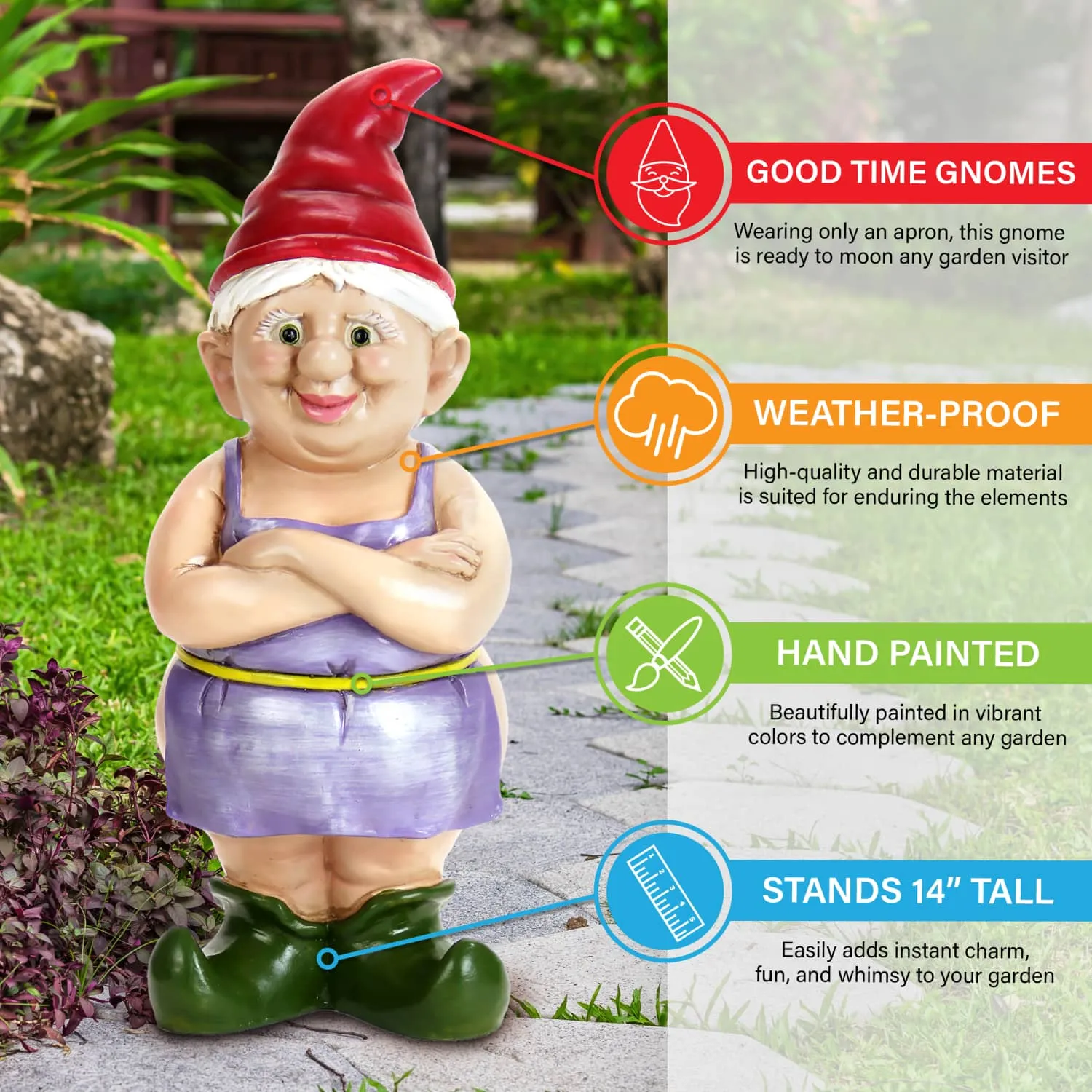 Good Time Buttocks Betty Naked Gnome Statue, 14 Inch