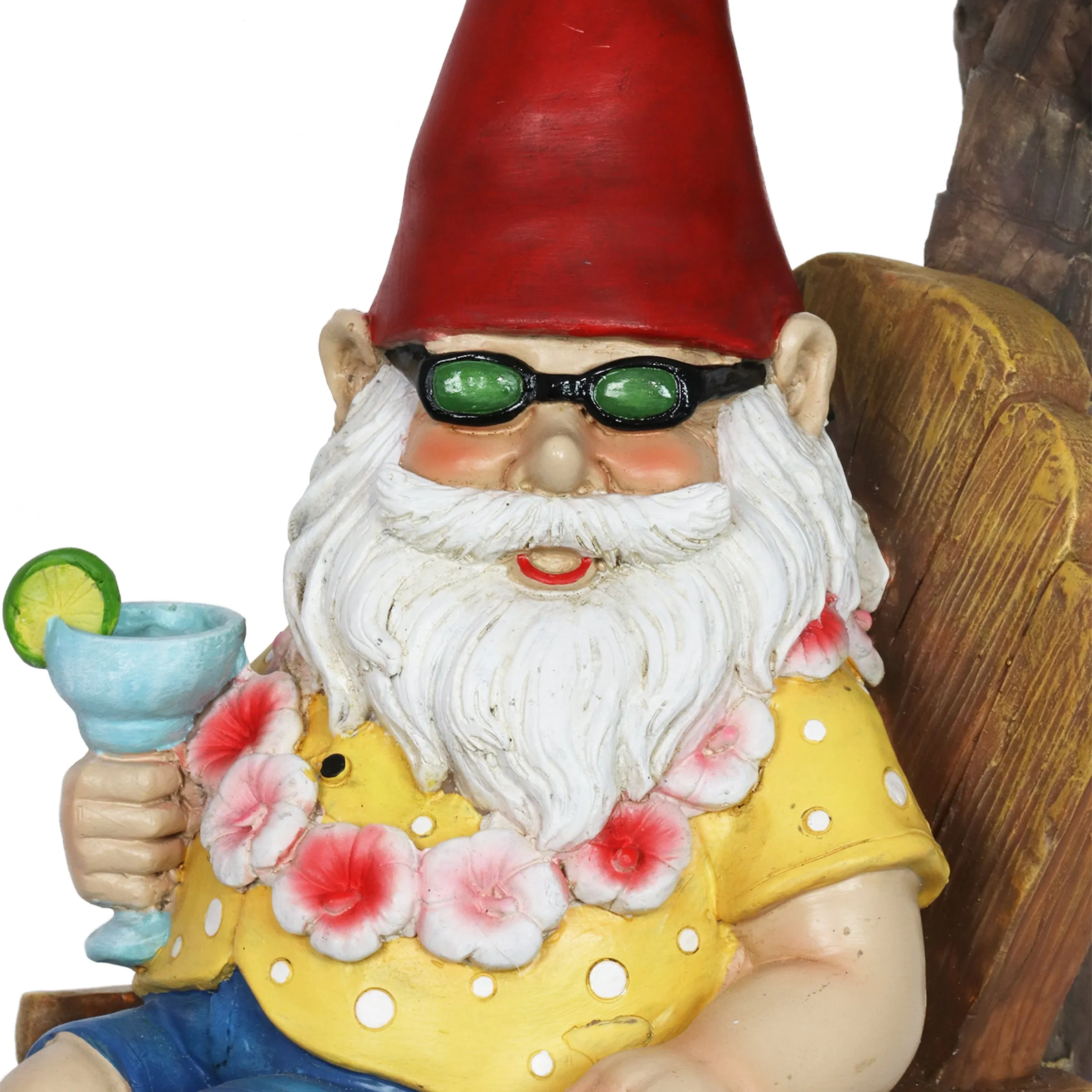 Good Time Solar Tropical Tony Beach Gnome Under a Palm Tree Garden Statue, 16 Inch