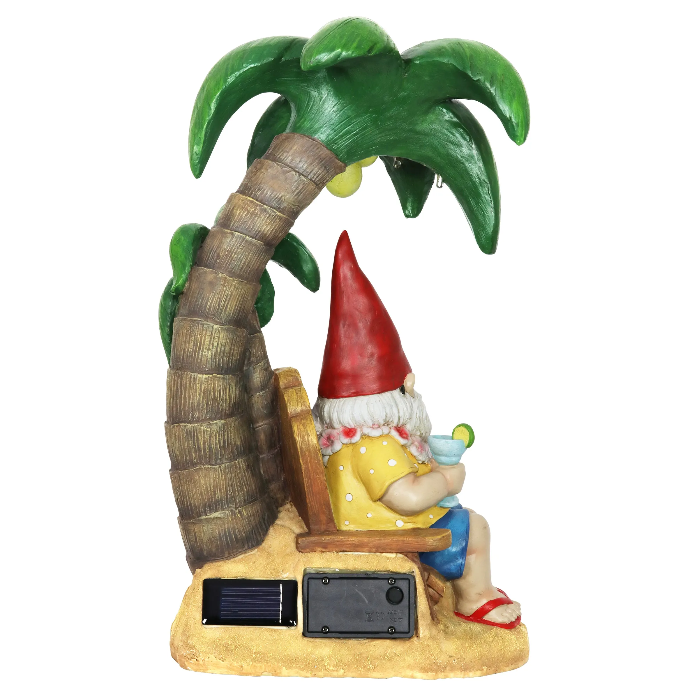 Good Time Solar Tropical Tony Beach Gnome Under a Palm Tree Garden Statue, 16 Inch
