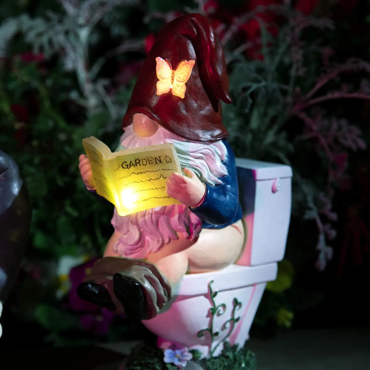 Good Time Toilet Timmy Garden Gnome Statue with LED lights on a Battery Operated Timer, 7.5 by 10.5 Inches