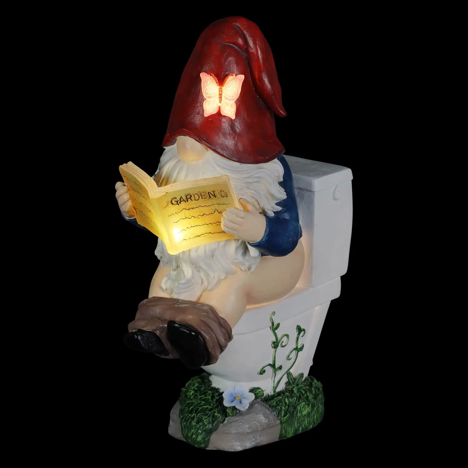 Good Time Toilet Timmy Garden Gnome Statue with LED lights on a Battery Operated Timer, 7.5 by 10.5 Inches