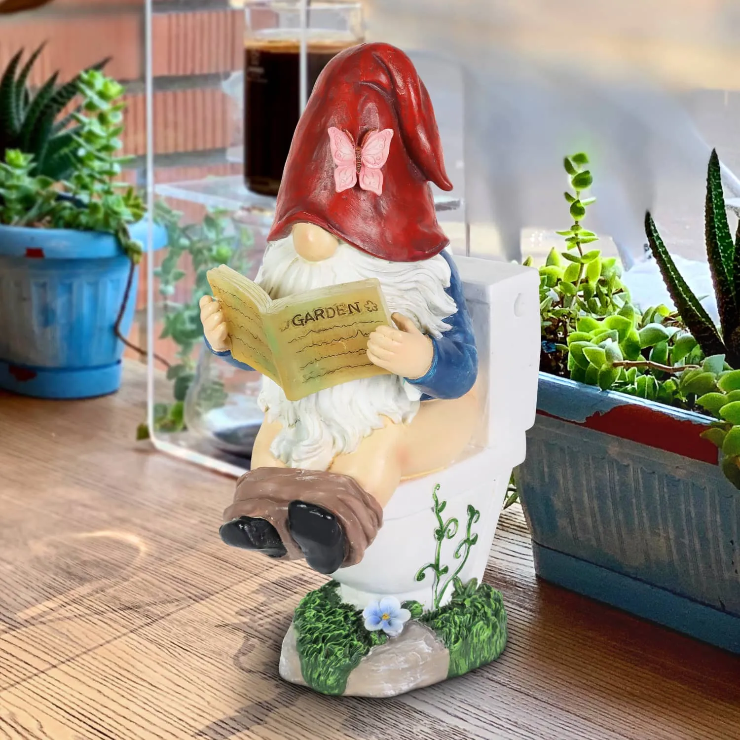 Good Time Toilet Timmy Garden Gnome Statue with LED lights on a Battery Operated Timer, 7.5 by 10.5 Inches