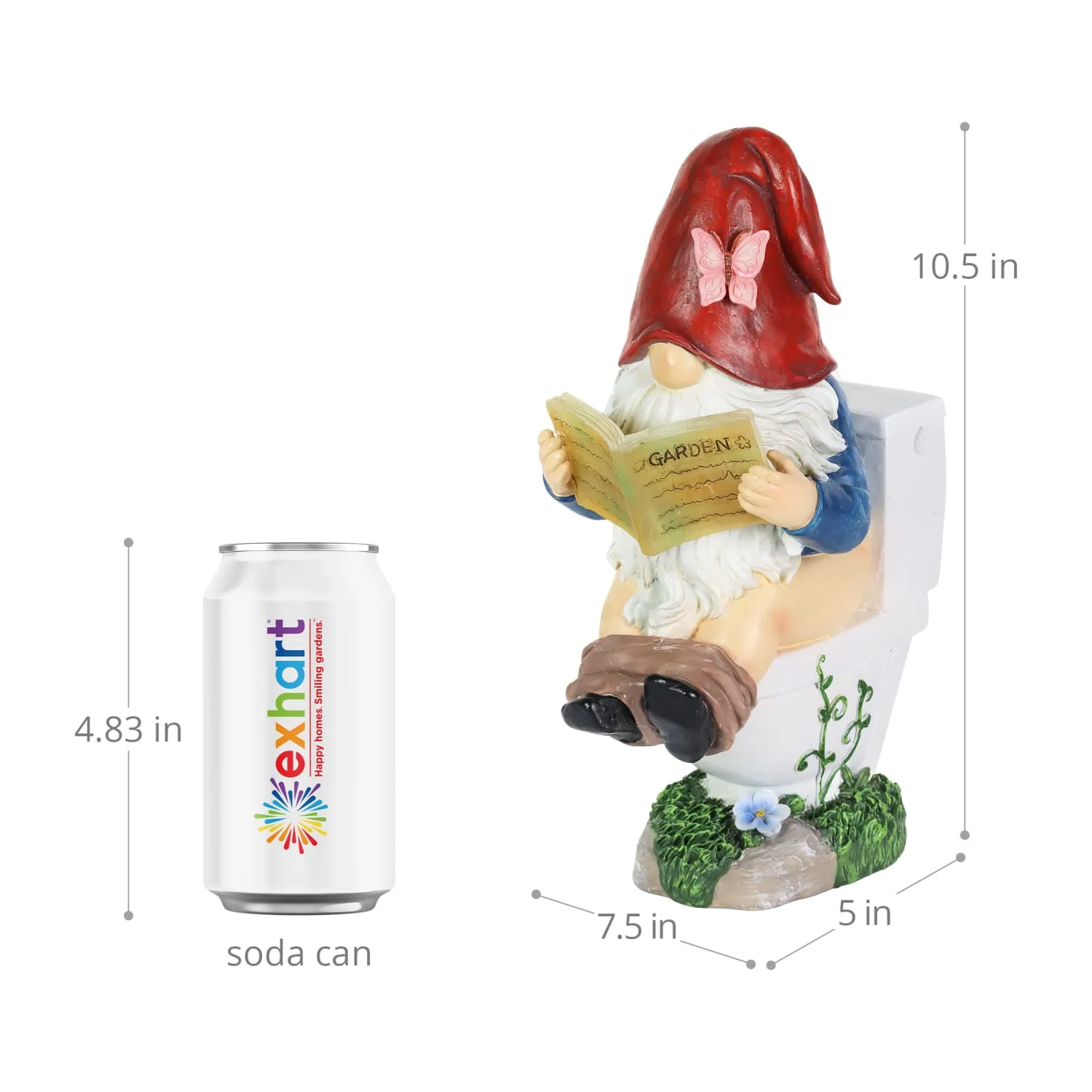 Good Time Toilet Timmy Garden Gnome Statue with LED lights on a Battery Operated Timer, 7.5 by 10.5 Inches