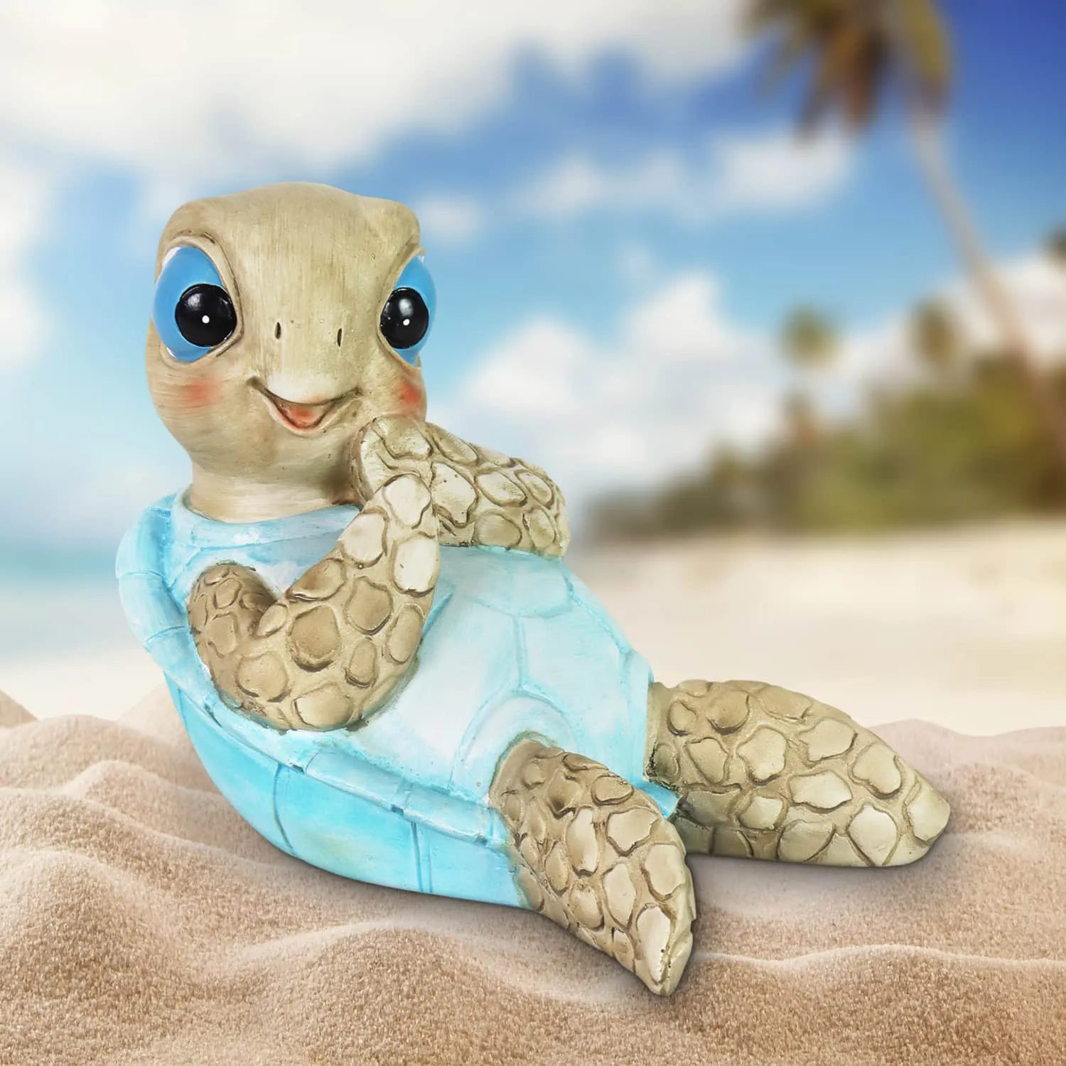 Hand Painted Beach Turtle Sunning His Belly Décor, 7.5 by 6 Inches