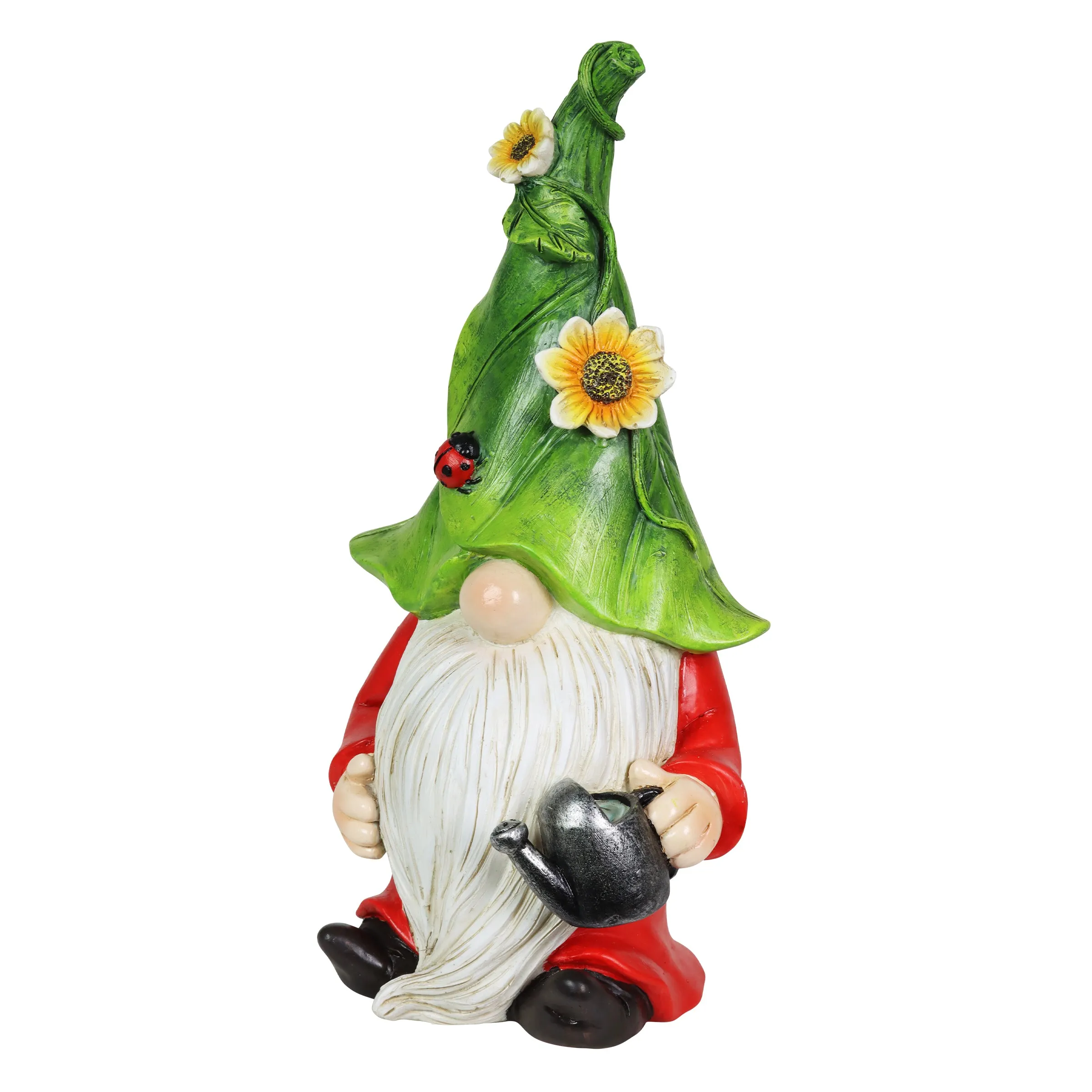 Hand Painted Leaf Hat Garden Gnome Statuary with a Watering Can, 5.5 by 10 Inches
