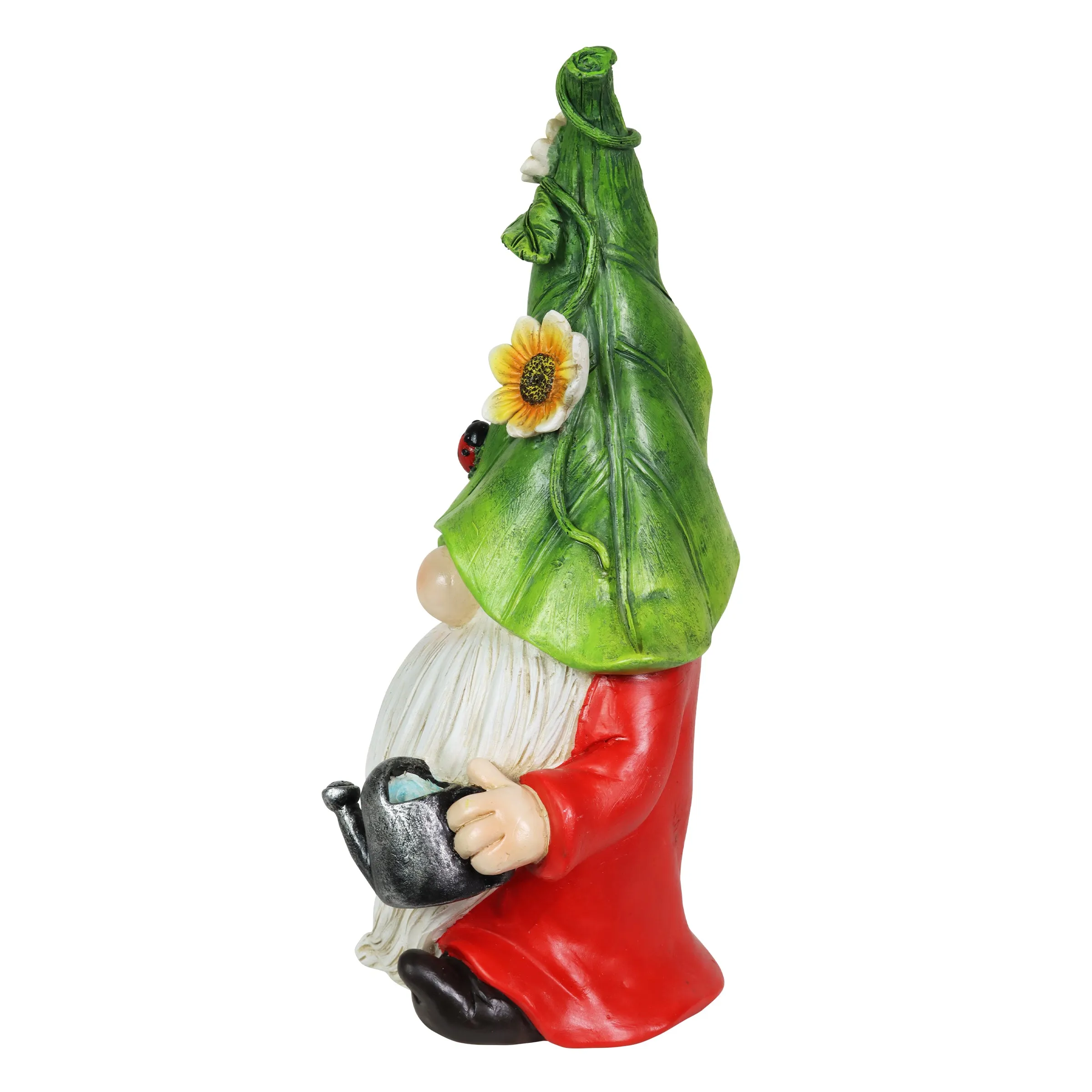 Hand Painted Leaf Hat Garden Gnome Statuary with a Watering Can, 5.5 by 10 Inches