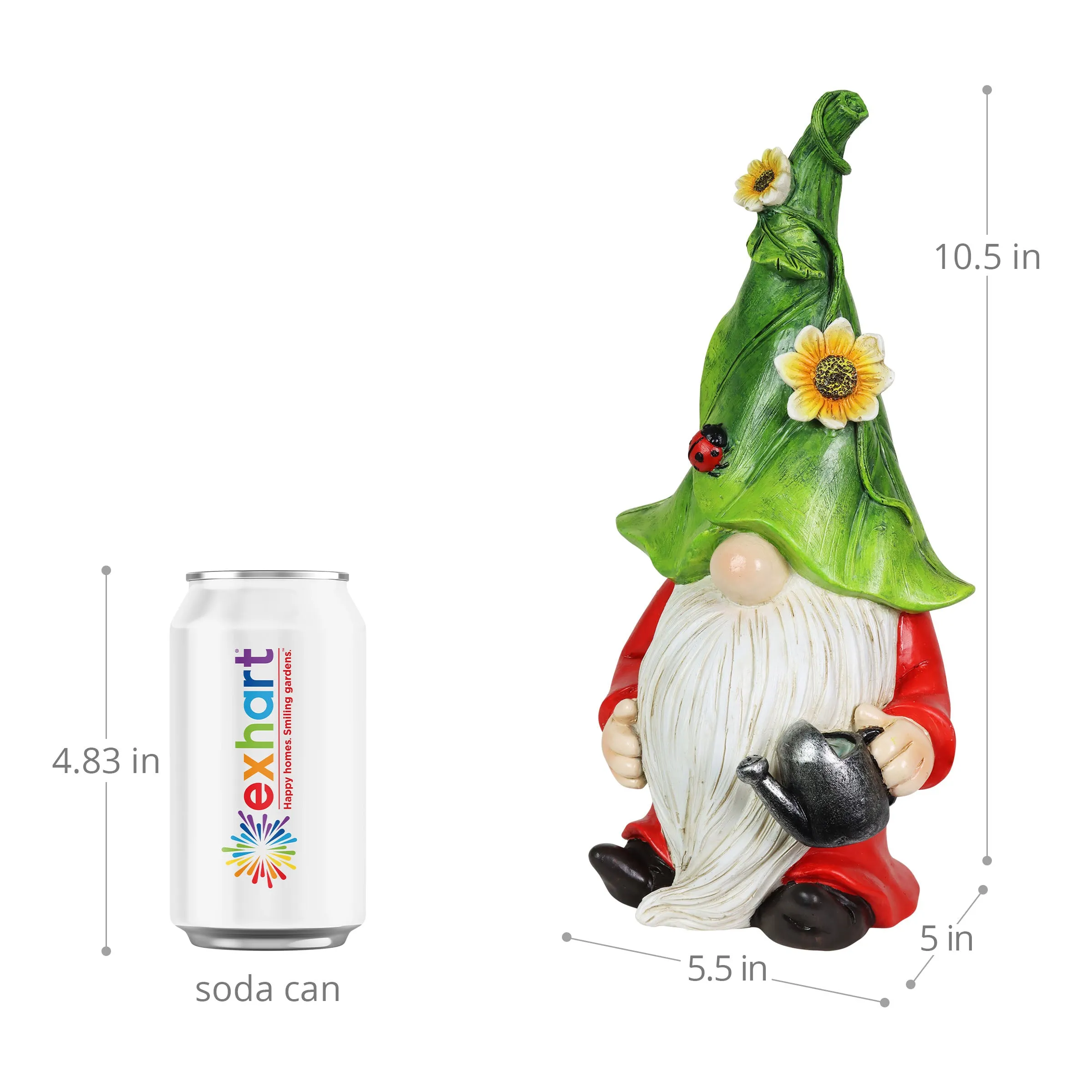 Hand Painted Leaf Hat Garden Gnome Statuary with a Watering Can, 5.5 by 10 Inches