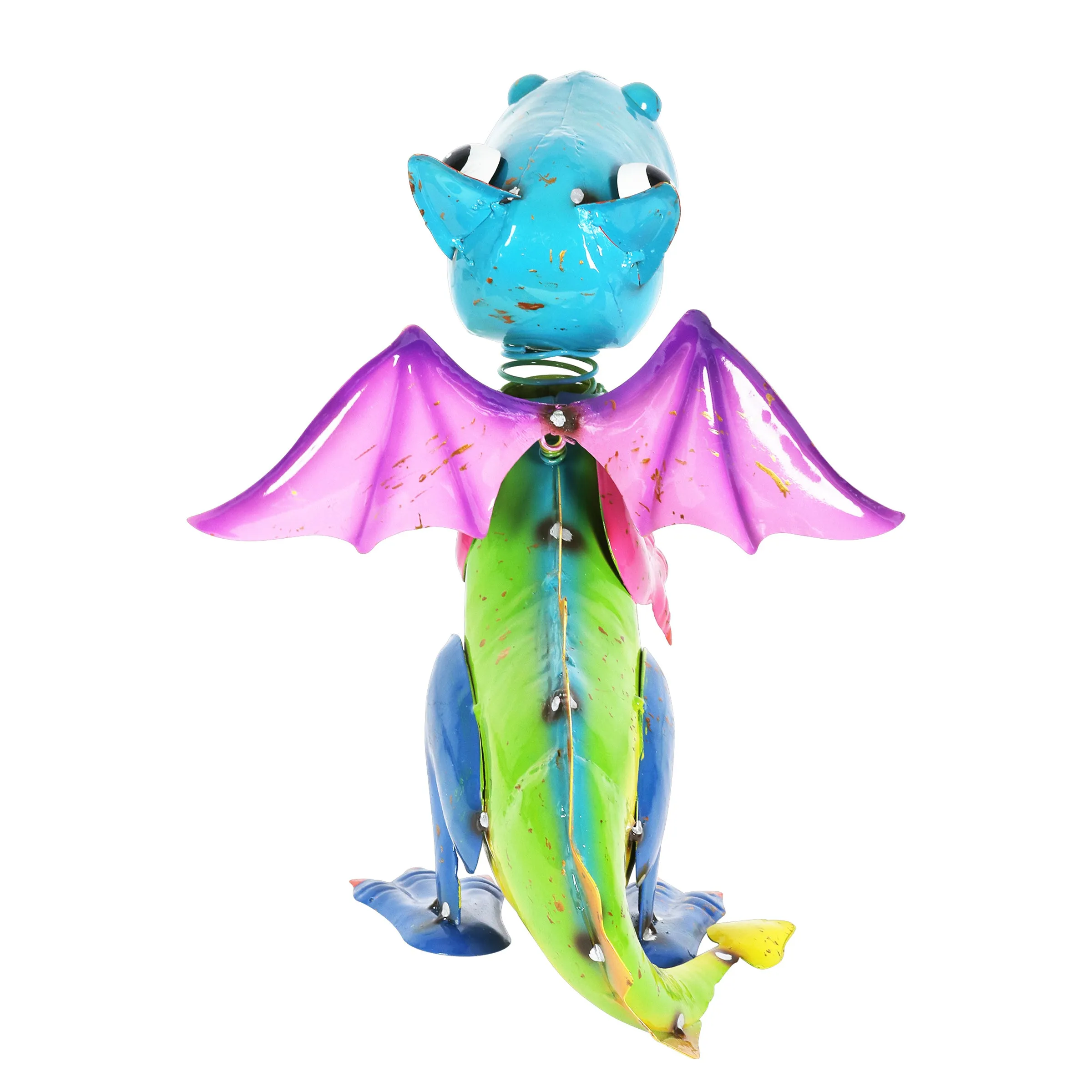 Hand Painted Metal Flying Dragon Statuary, 8 by 10 Inches