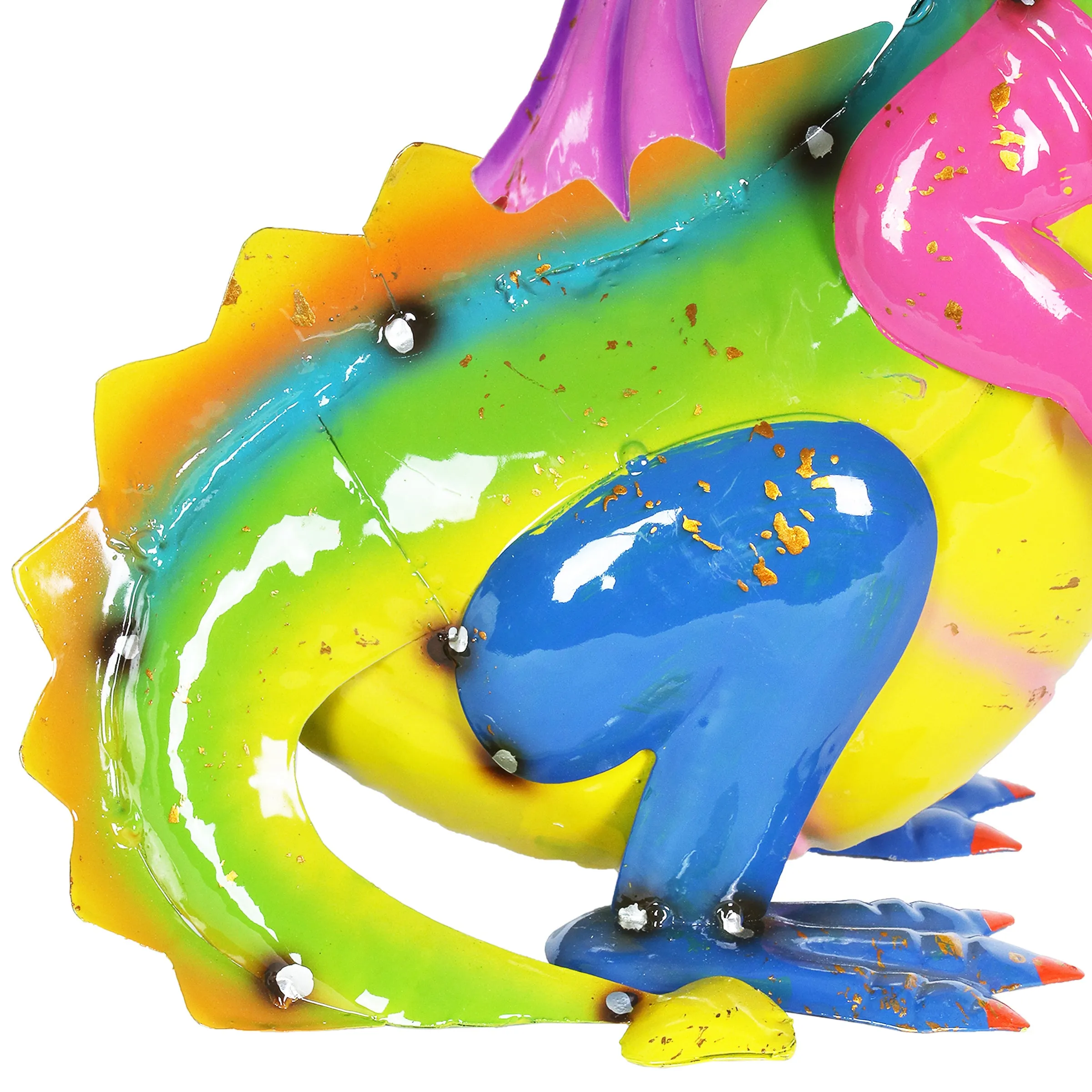 Hand Painted Metal Flying Dragon Statuary, 8 by 10 Inches