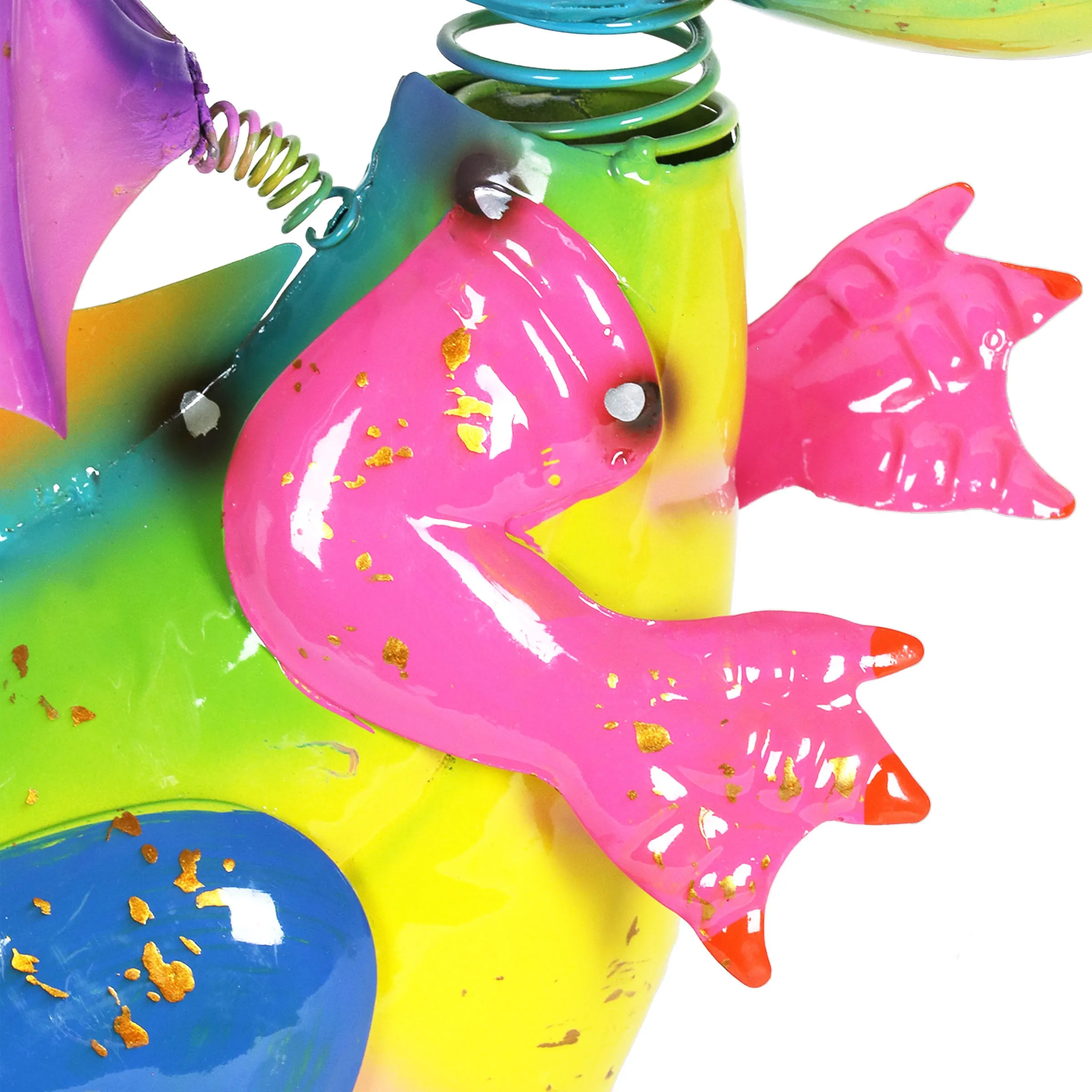 Hand Painted Metal Flying Dragon Statuary, 8 by 10 Inches