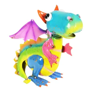 Hand Painted Metal Flying Dragon Statuary, 8 by 10 Inches