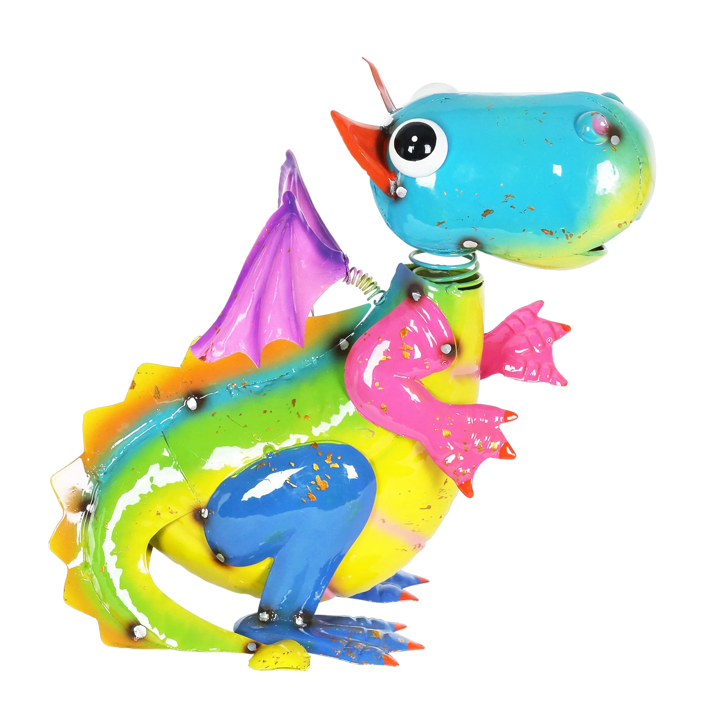 Hand Painted Metal Flying Dragon Statuary, 8 by 10 Inches
