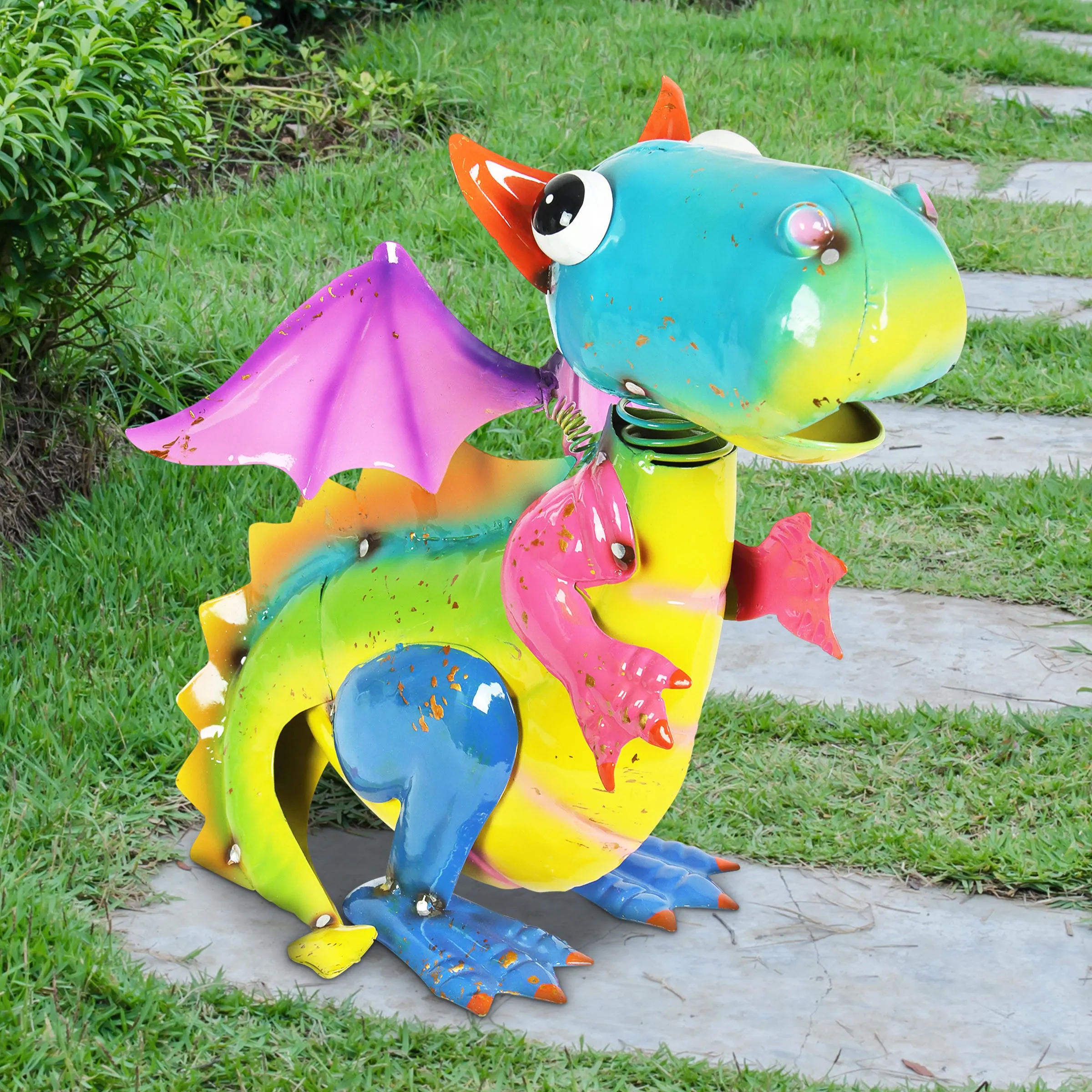 Hand Painted Metal Flying Dragon Statuary, 8 by 10 Inches