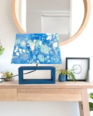 Hand Painted Water Color Marbling Wooden Table Lamp. | Blue