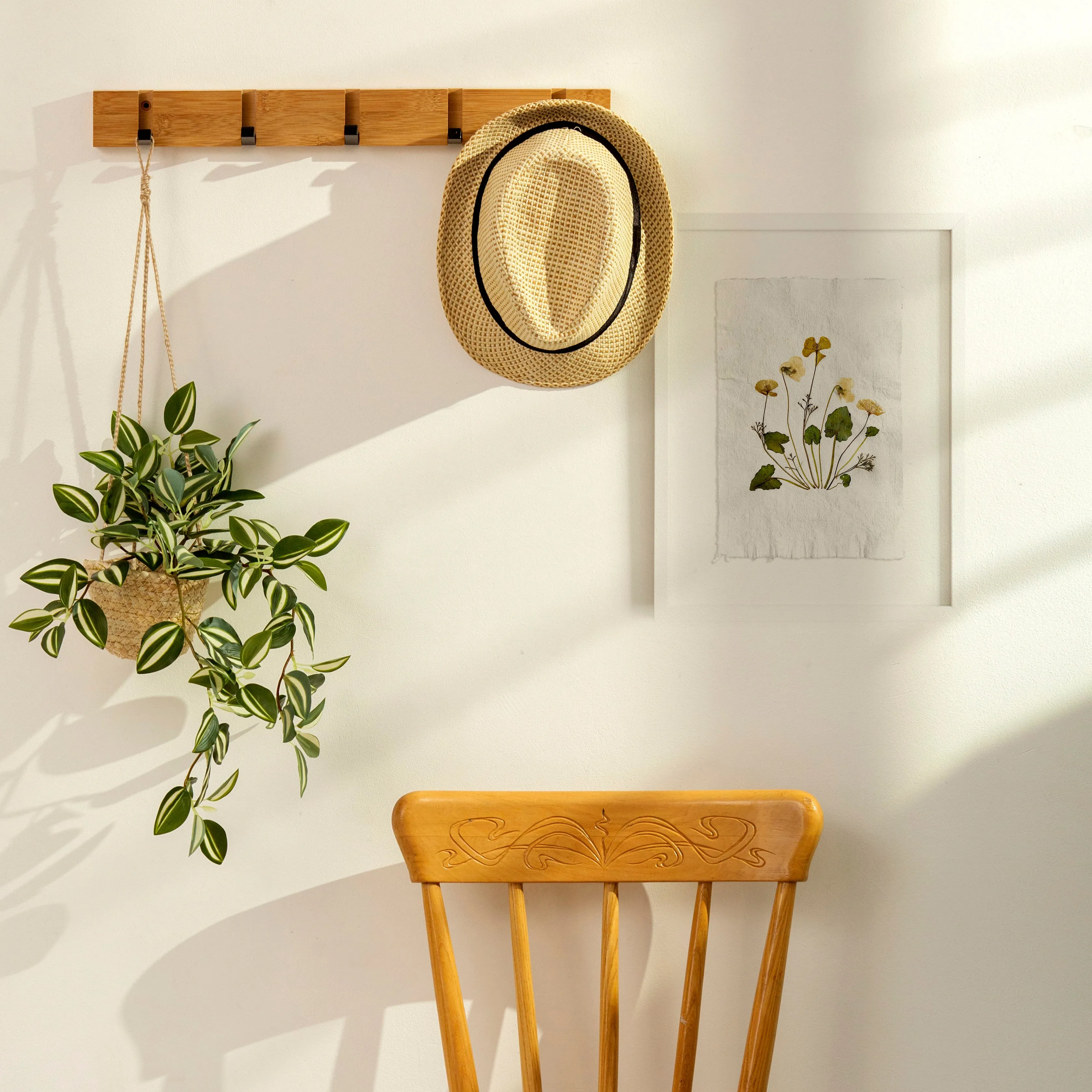 Herbarium II Yellow poppies and white violets pressed flower Green plant Recycled paper for living room wall art UNFRAMED