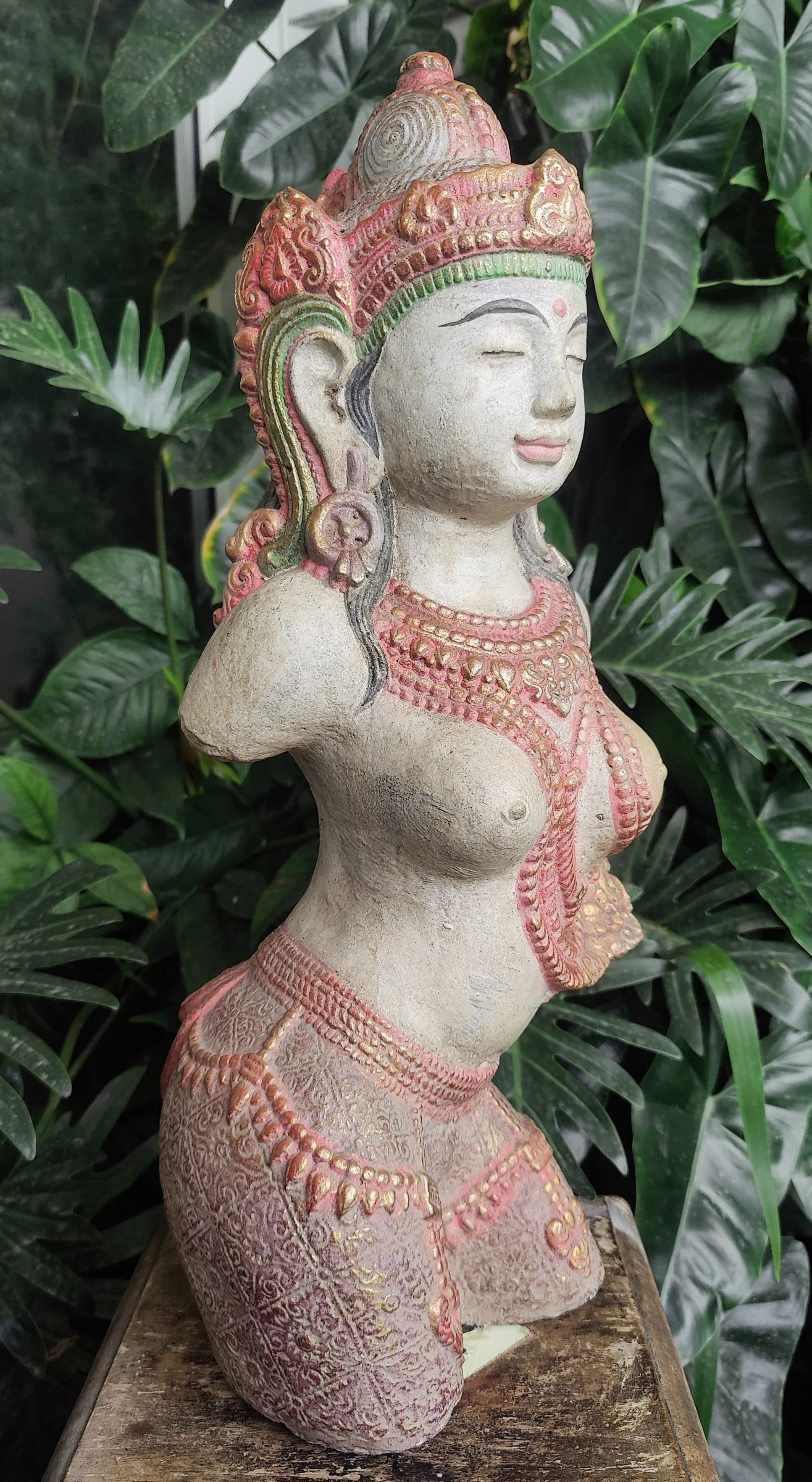 Home Decor: Table - Outdoor Statue. Exquisite Stone Sculpture of Apsara, The Dancing Celestial.