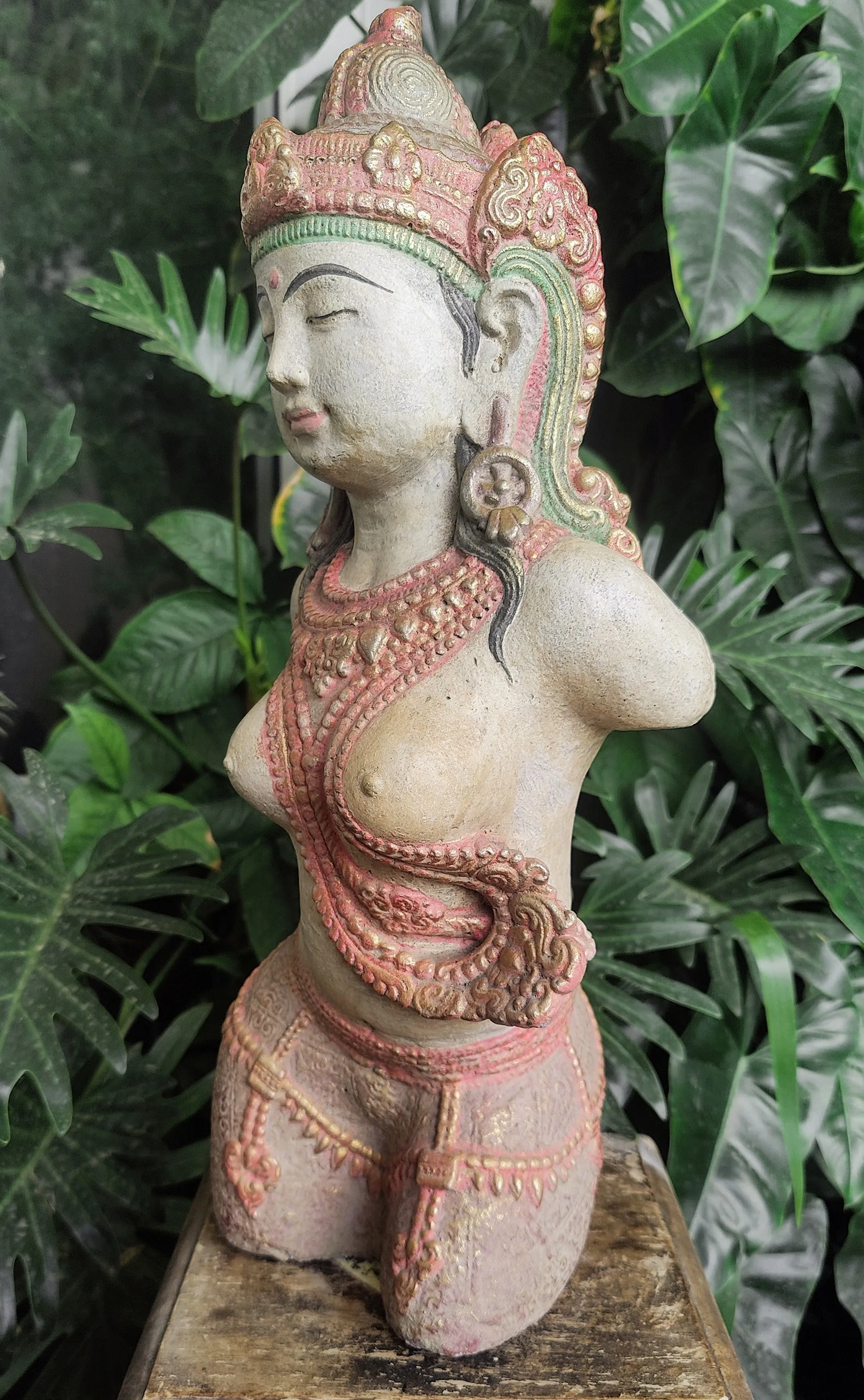 Home Decor: Table - Outdoor Statue. Exquisite Stone Sculpture of Apsara, The Dancing Celestial.