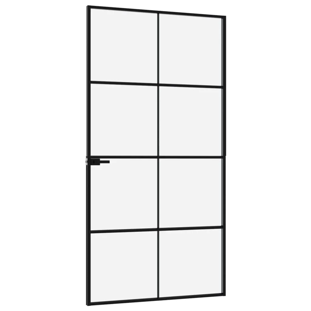Interior Door Black 102x201.5 cm Tempered Glass&Aluminium