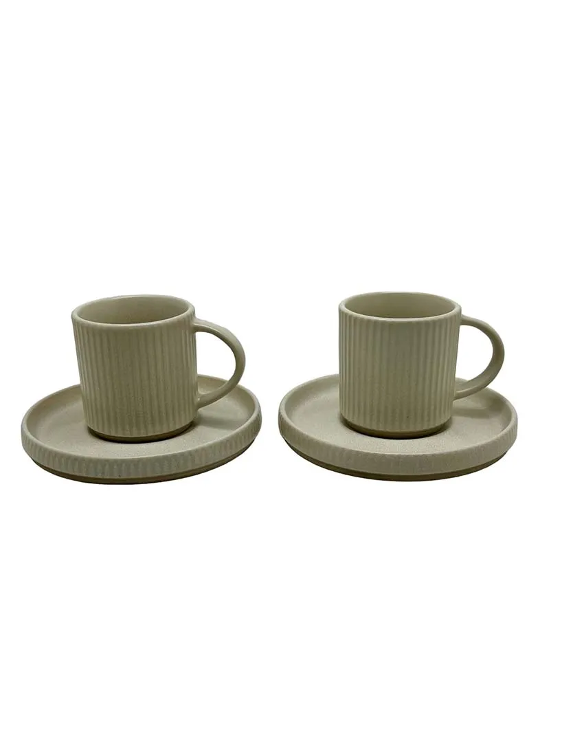 Ivory White Ceramic Cups & Saucers | Set Of 2