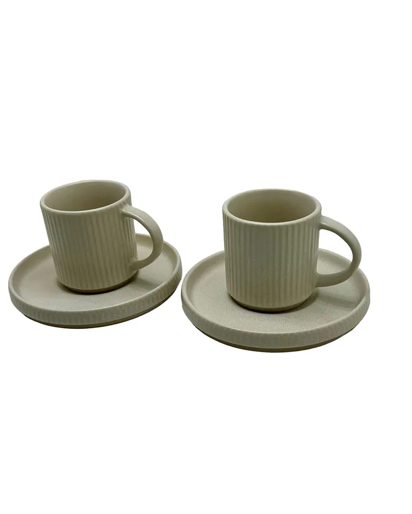 Ivory White Ceramic Cups & Saucers | Set Of 2