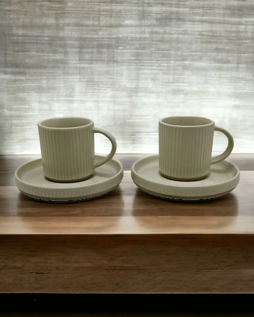 Ivory White Ceramic Cups & Saucers | Set Of 2