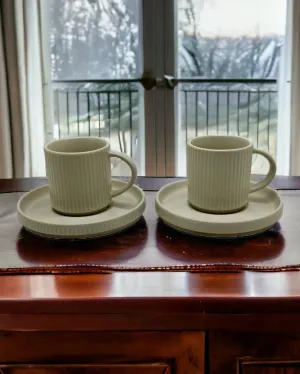 Ivory White Ceramic Cups & Saucers | Set Of 2