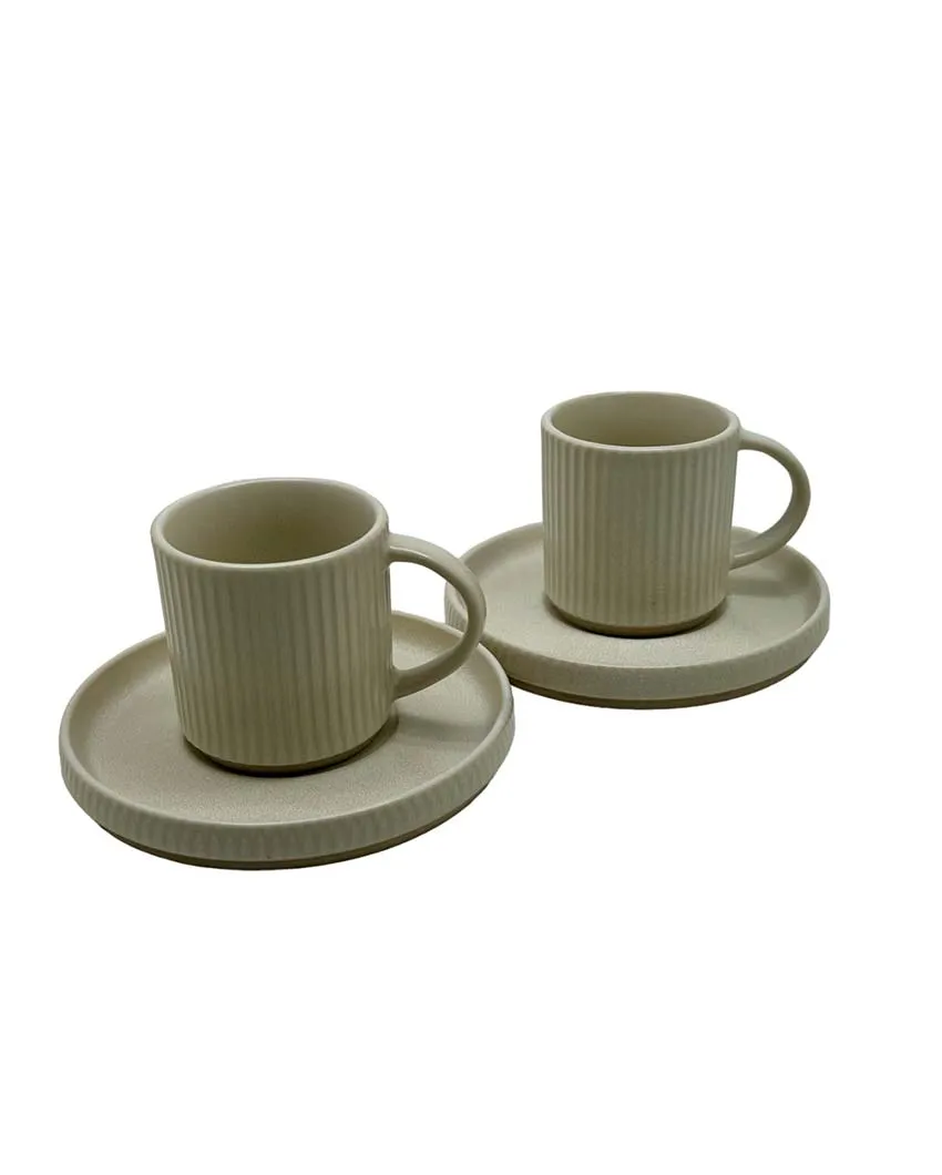 Ivory White Ceramic Cups & Saucers | Set Of 2