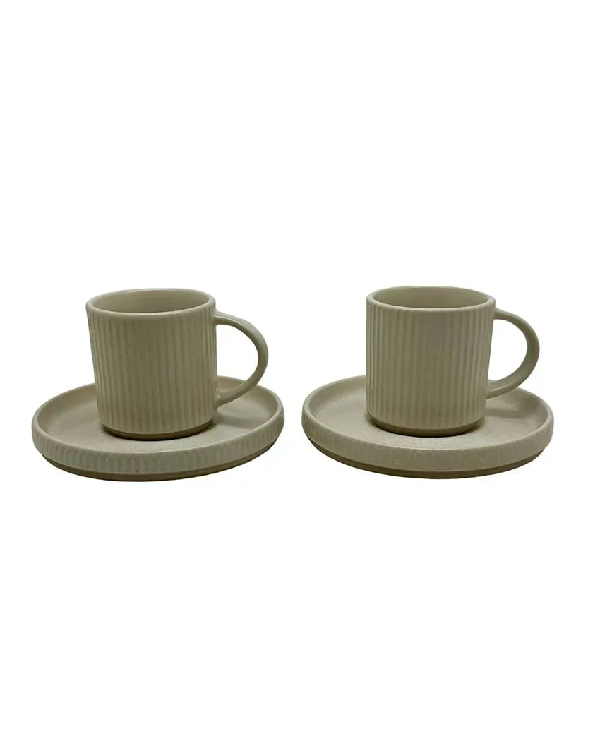 Ivory White Ceramic Cups & Saucers | Set Of 2