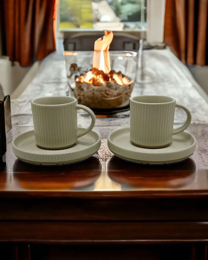 Ivory White Ceramic Cups & Saucers | Set Of 2