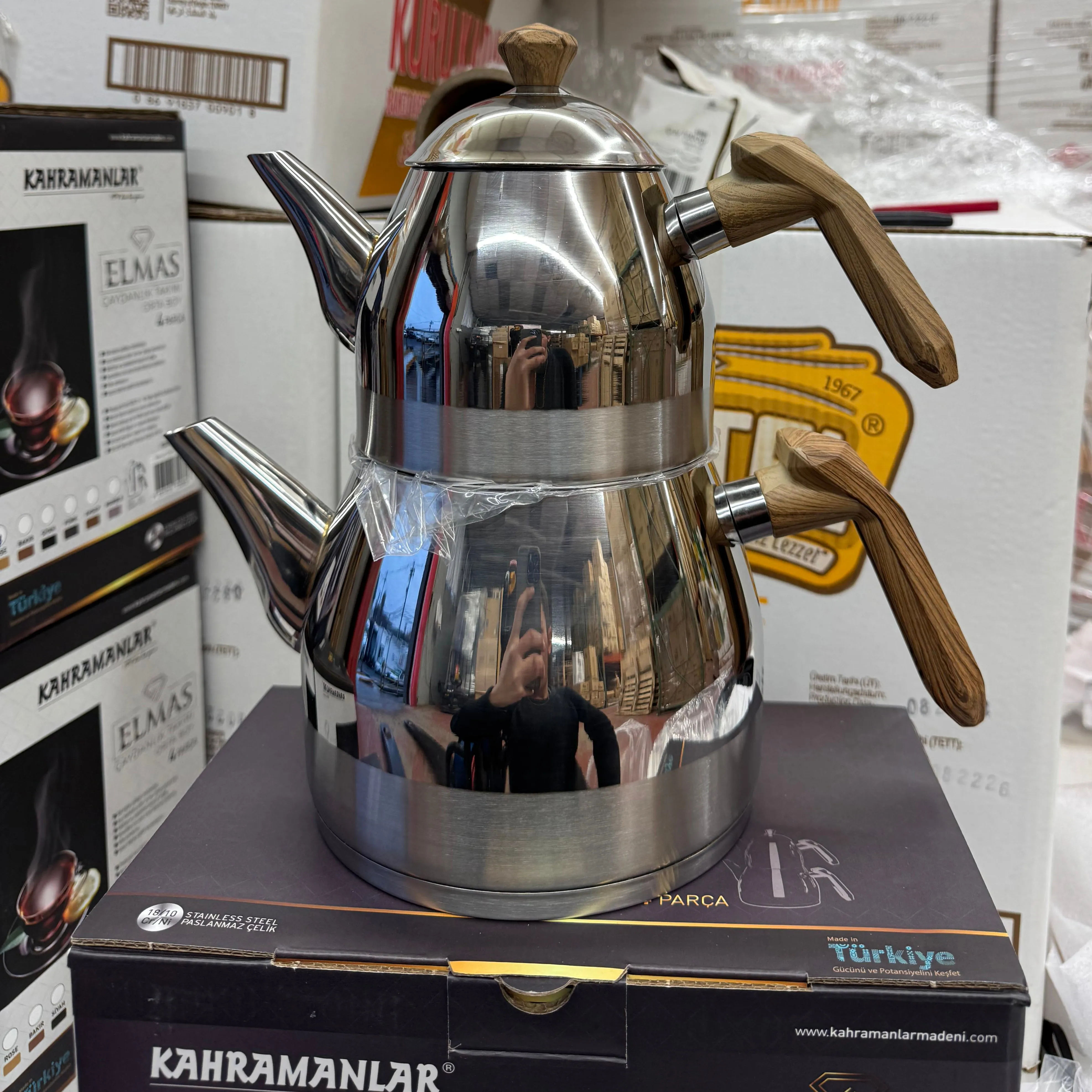 Kahramanlar Elmas Stainless Steel Turkish Teapot Set for Stovetop with 6 Different Handle Colors, K1081 K1082