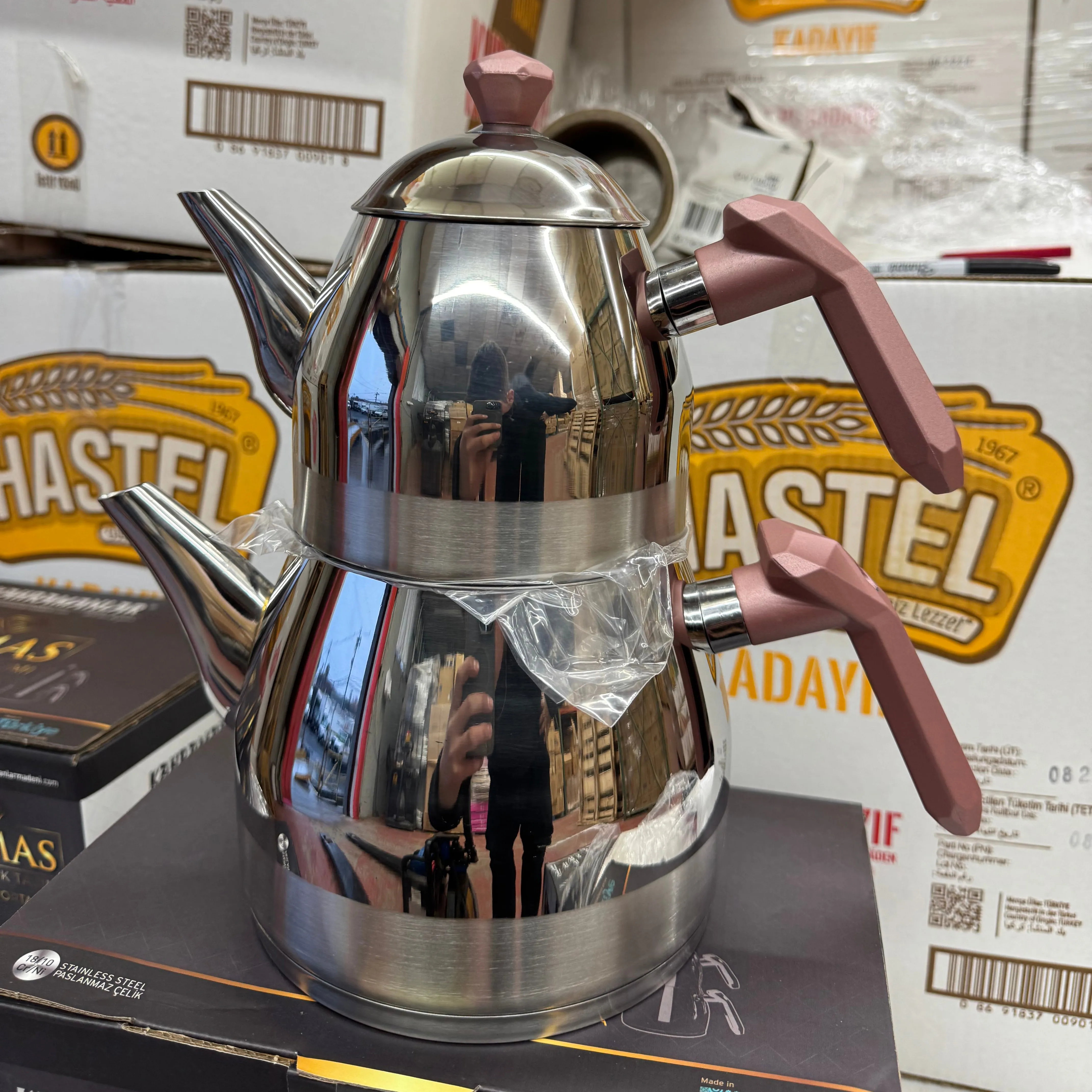 Kahramanlar Elmas Stainless Steel Turkish Teapot Set for Stovetop with 6 Different Handle Colors, K1081 K1082