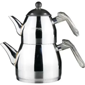 Kahramanlar Elmas Stainless Steel Turkish Teapot Set for Stovetop with 6 Different Handle Colors, K1081 K1082