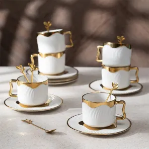 Kivro Goldo Cup & Saucer Set With Spoon - Eighteen Piece Set