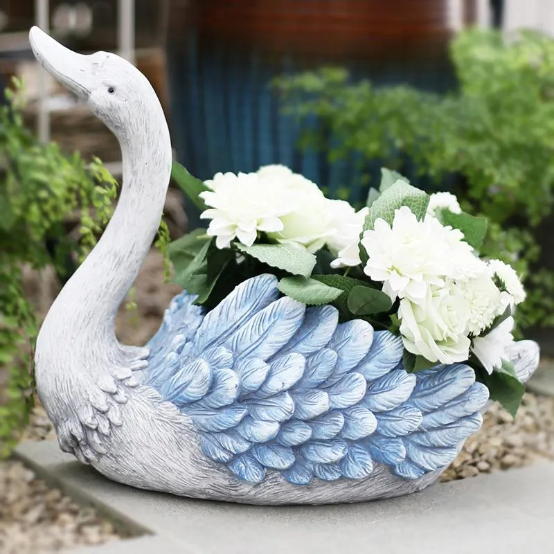 Large Blue Swan Flower Pot, Animal Statue for Garden Ornament, Swan Lovers Statues, Villa Courtyard Decor, Outdoor Decoration Ideas, Garden Ideas