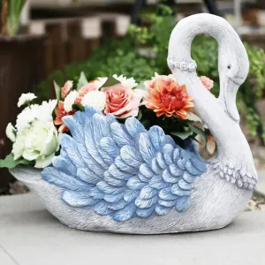 Large Blue Swan Flower Pot, Animal Statue for Garden Ornament, Swan Lovers Statues, Villa Courtyard Decor, Outdoor Decoration Ideas, Garden Ideas