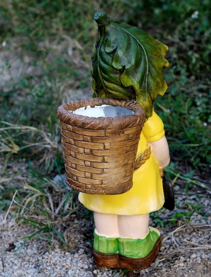 Large Boy Cart and Girl Carry Basket Statues, Flower Pot, Garden Courtyard Ornament, Gardening Ideas, House Warming Gift