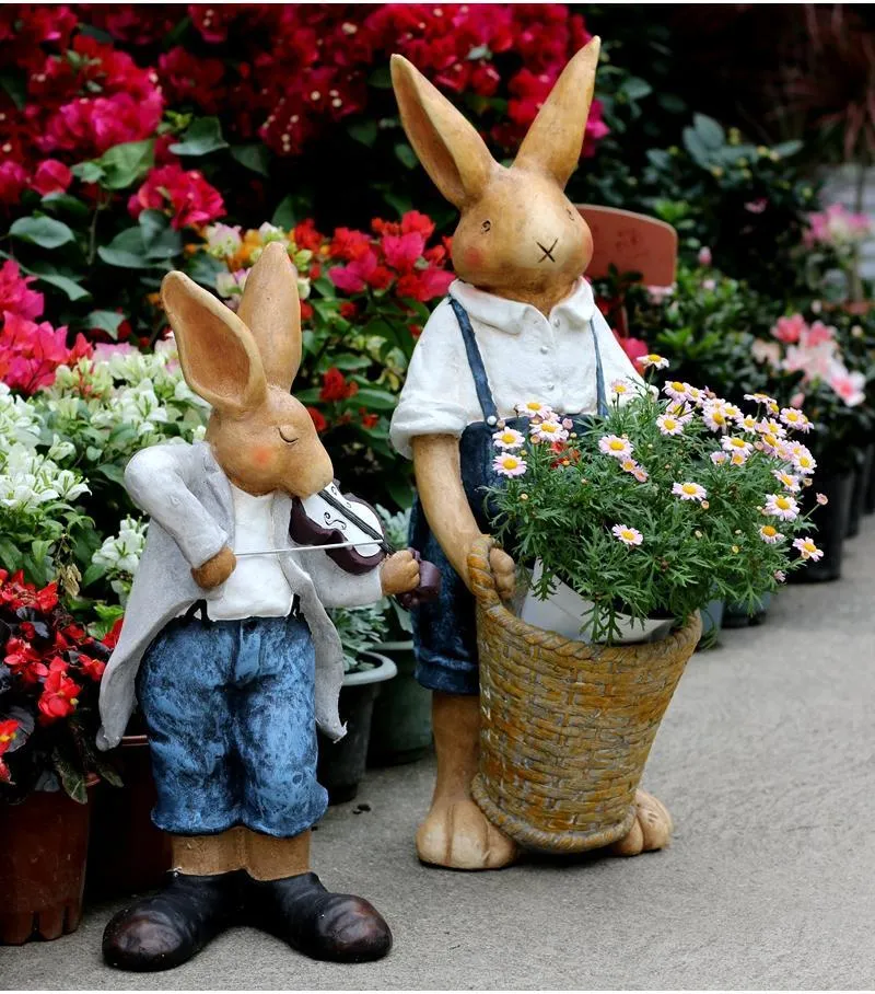 Large Rabbit Statue for Garden, Bunny Flower Pot, Garden Courtyard Ornament, Villa Outdoor Decor Gardening Ideas, House Warming Gift