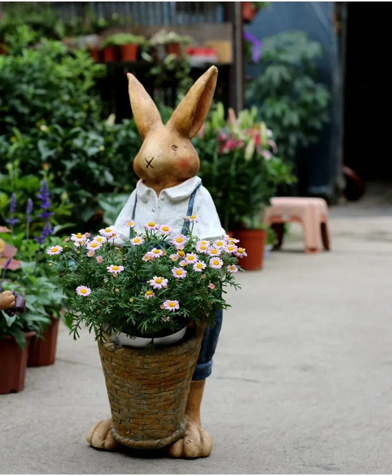 Large Rabbit Statue for Garden, Bunny Flower Pot, Garden Courtyard Ornament, Villa Outdoor Decor Gardening Ideas, House Warming Gift