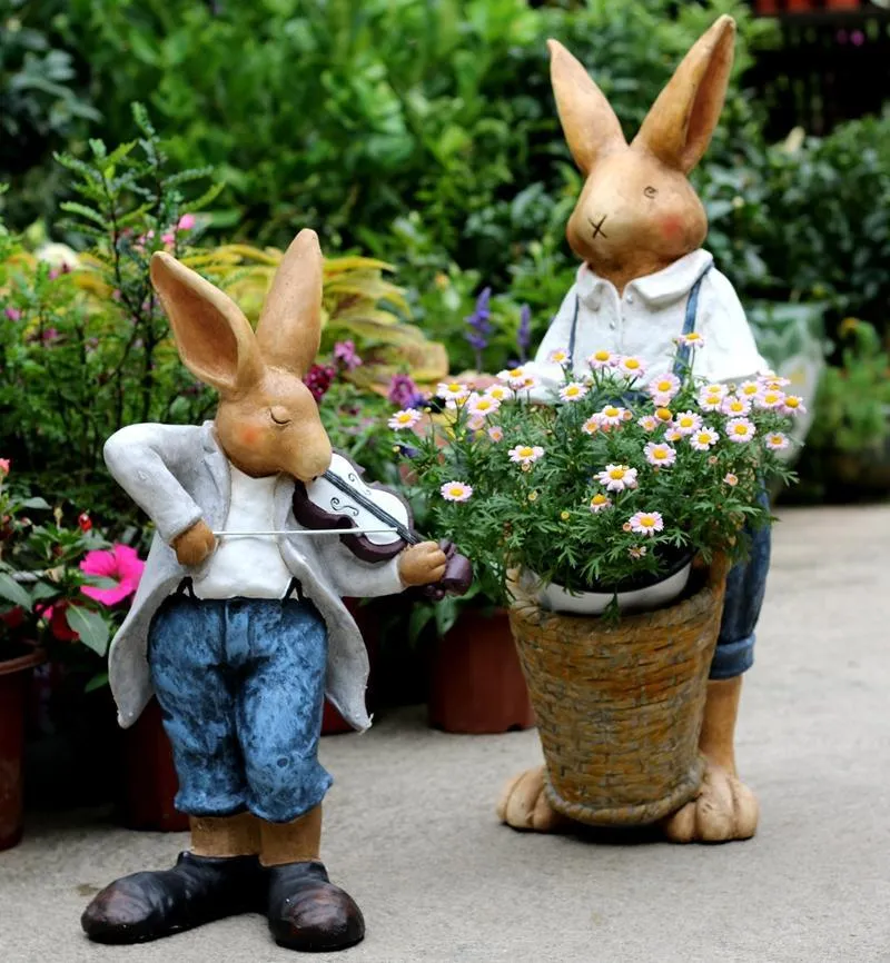 Large Rabbit Statue for Garden, Bunny Flower Pot, Garden Courtyard Ornament, Villa Outdoor Decor Gardening Ideas, House Warming Gift