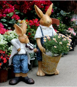 Large Rabbit Statue for Garden, Bunny Flower Pot, Garden Courtyard Ornament, Villa Outdoor Decor Gardening Ideas, House Warming Gift