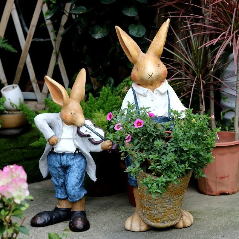 Large Rabbit Statue for Garden, Bunny Flower Pot, Garden Courtyard Ornament, Villa Outdoor Decor Gardening Ideas, House Warming Gift