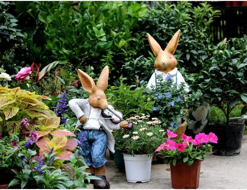 Large Rabbit Statue for Garden, Bunny Flower Pot, Garden Courtyard Ornament, Villa Outdoor Decor Gardening Ideas, House Warming Gift