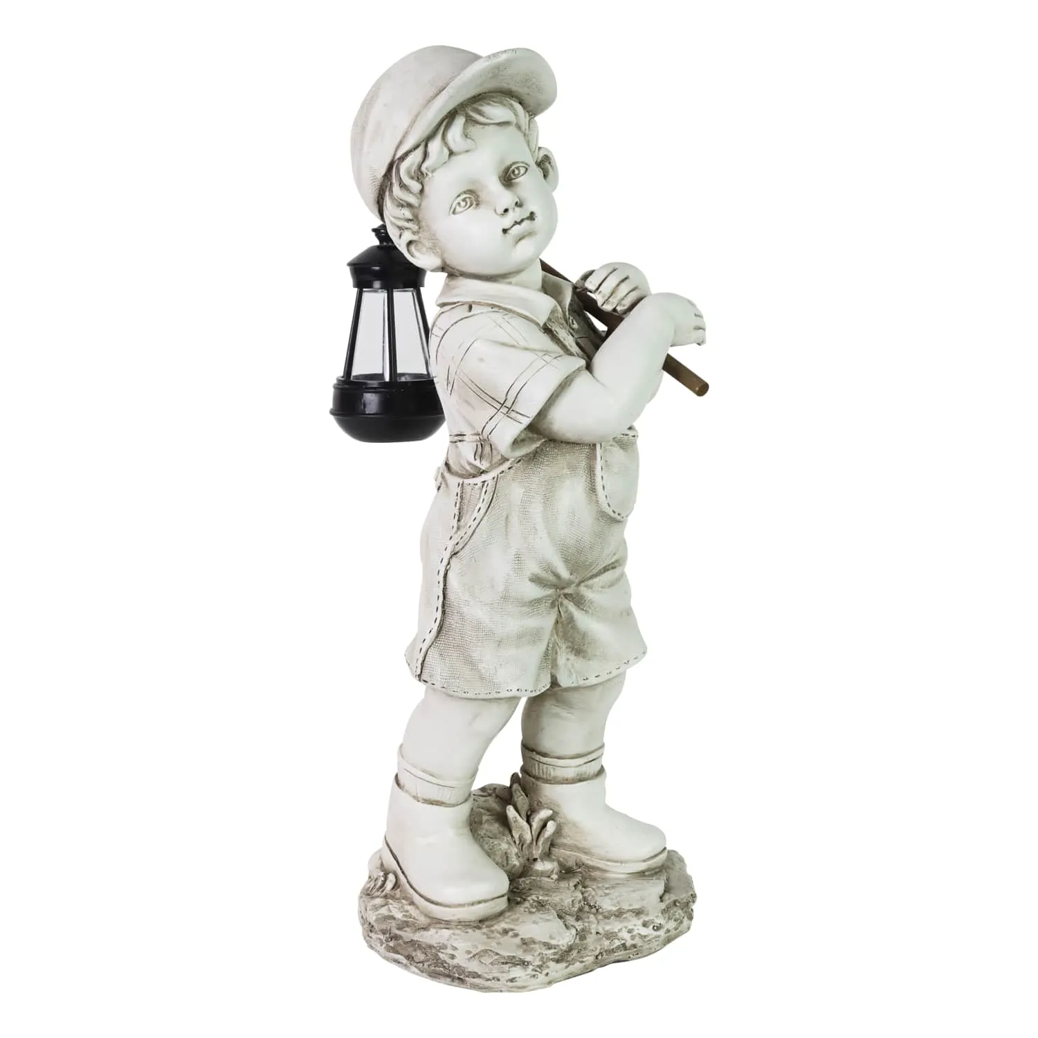Little Boy Garden Statue with Solar Lantern, 17 Inches